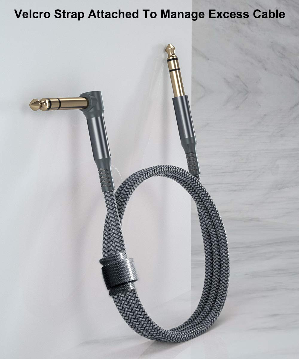 RUXELY 6.35mm TRS Instrument Cable 20FT 2-Pack,Right Angle 90 Degree 1/4 Inch Male Jack Stereo Audio Cord,6.35 Balanced Line Lead for Electric Guitar,Bass,Keyboard,Mixer,Amplifier/AMP,Speaker,Equalizer