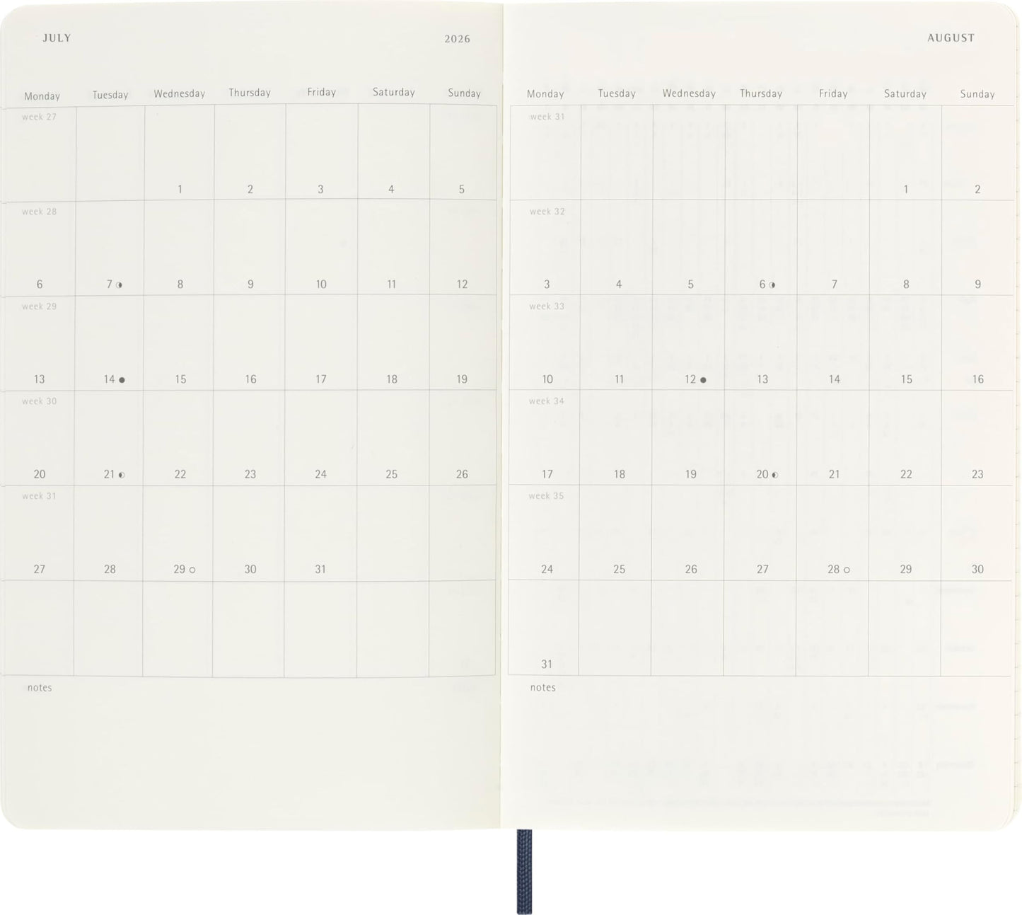 Moleskine Classic 18 Month 2025-2026 Weekly Planner, Soft Cover, Large (5" x 8.25"), Sapphire Blue, 208 pages