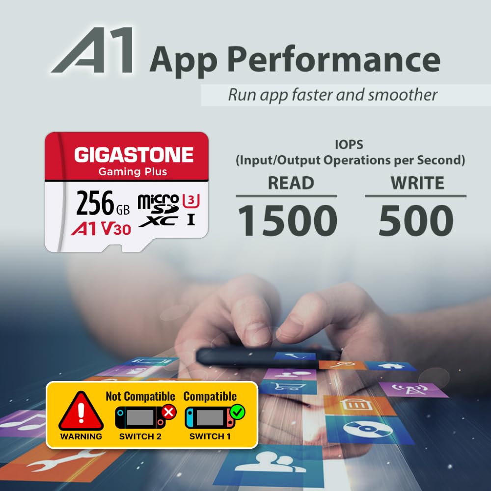 GIGASTONE 256GB Micro SD Card, Gaming Plus, MicroSDXC Memory Card for Nintendo-Switch 1, Steam Deck, Dash Cam, Security Camera, 4K Video Recording, UHS-I A1 U3 V30 C10, up to 100MB/s, with Adapter
