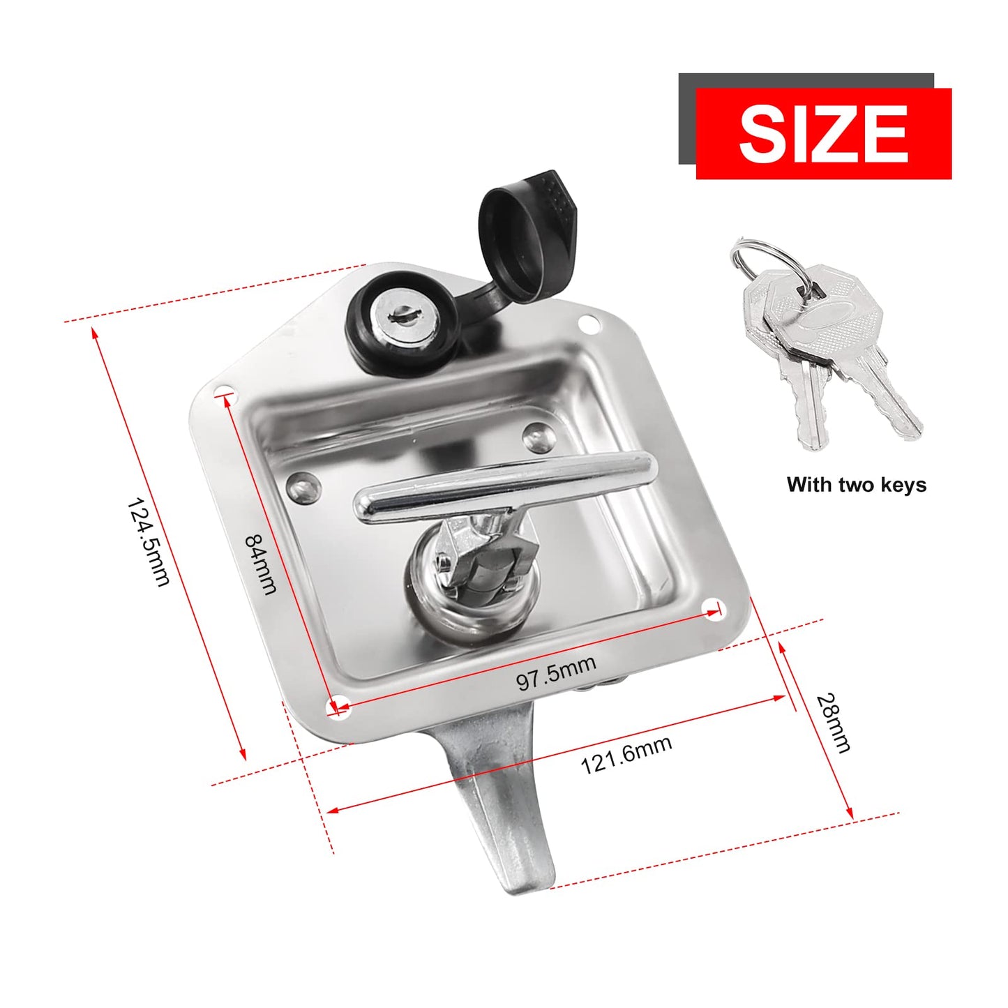 Zreneyfex Trailer Door Latch T-Handle Lock Latch Stainless Steel with Gasket and Keys for RV Camper Truck Toolbox (2)
