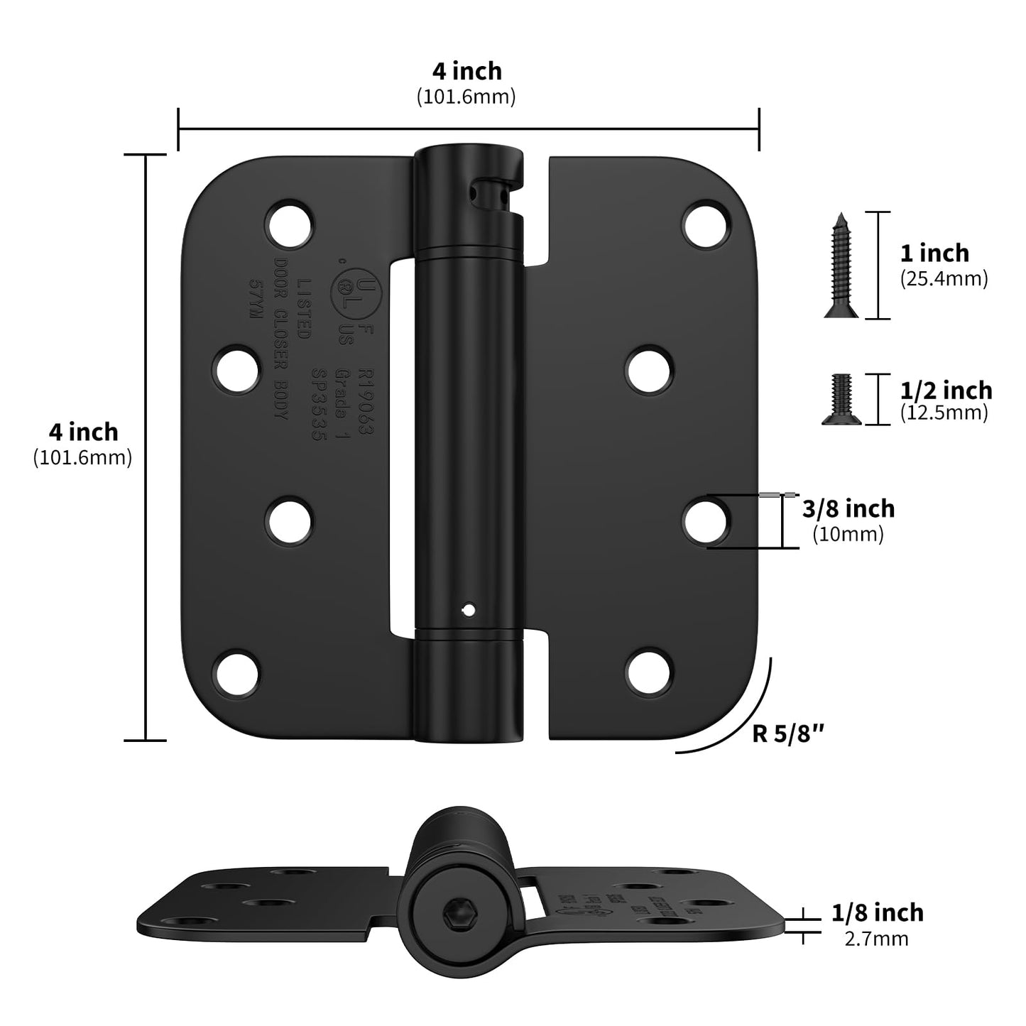 Pack of 2 goldenwarm Self Closing Door Hinge Black Hinges 4 Inch Spring Door Hinge with 5/8" Radius Corners - Adjustable Door Closing, Residential & Heavy-Duty Door Hardware