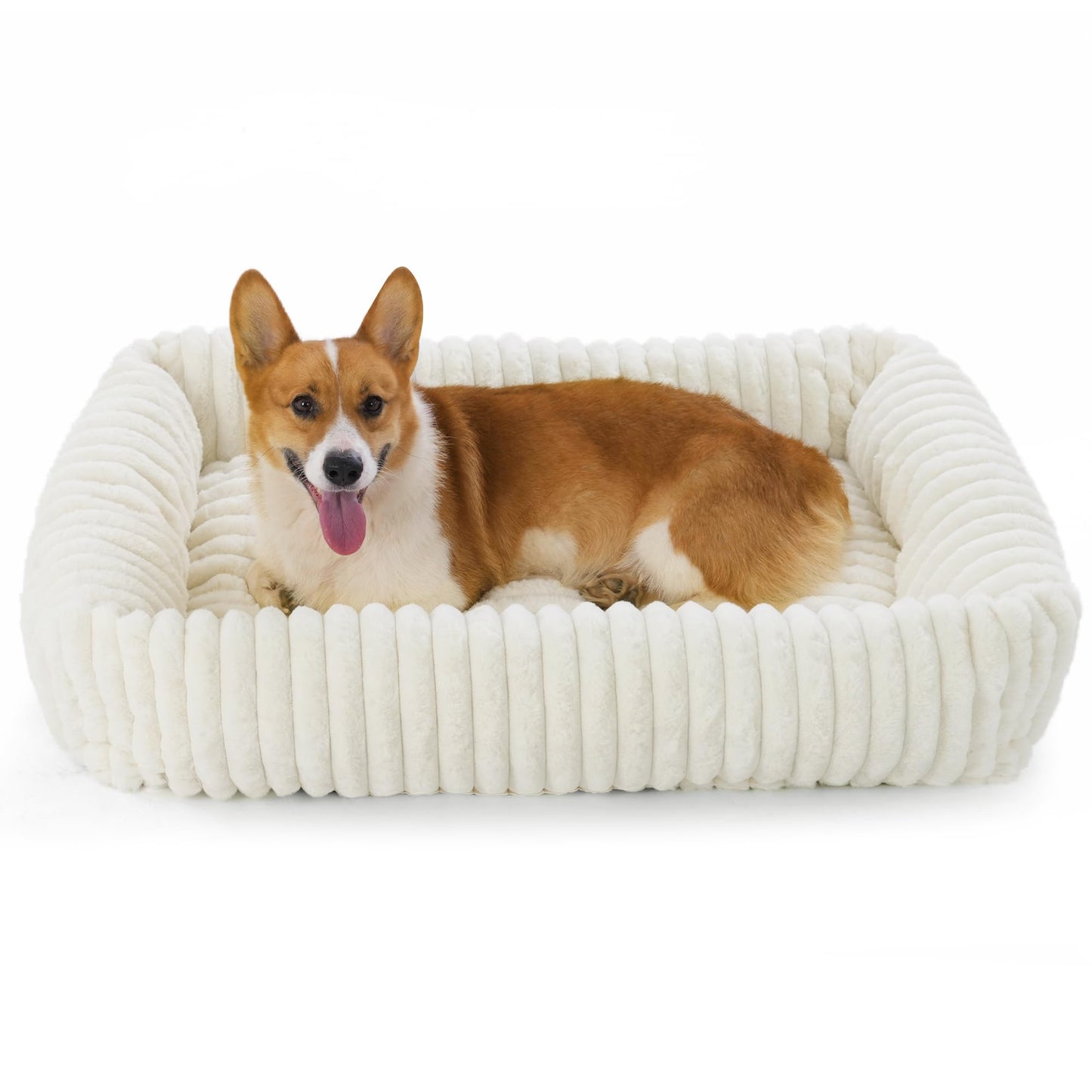 Cozy Dog Bed for Medium Dogs,cat Bed for Indoor Cats,Removable Washable Cover Puppy Beds Cream Plush pet Bed Large Size (25x21x7 inches)