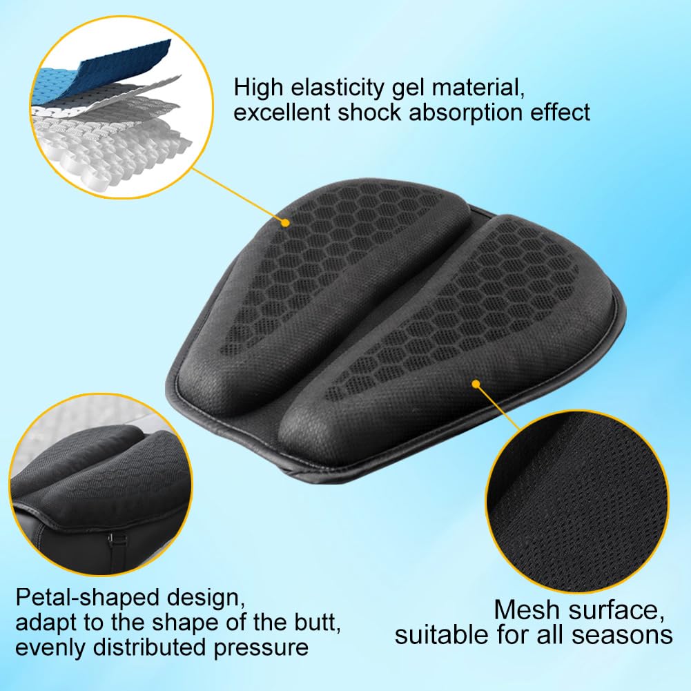 DZG Motorcycle Seat Cushion Breathable Vibration Shock Absorption Pressure Relief Gel Seat Cushion Foldable Motorcycle Seat Pad for Cruiser Touring Long Rides
