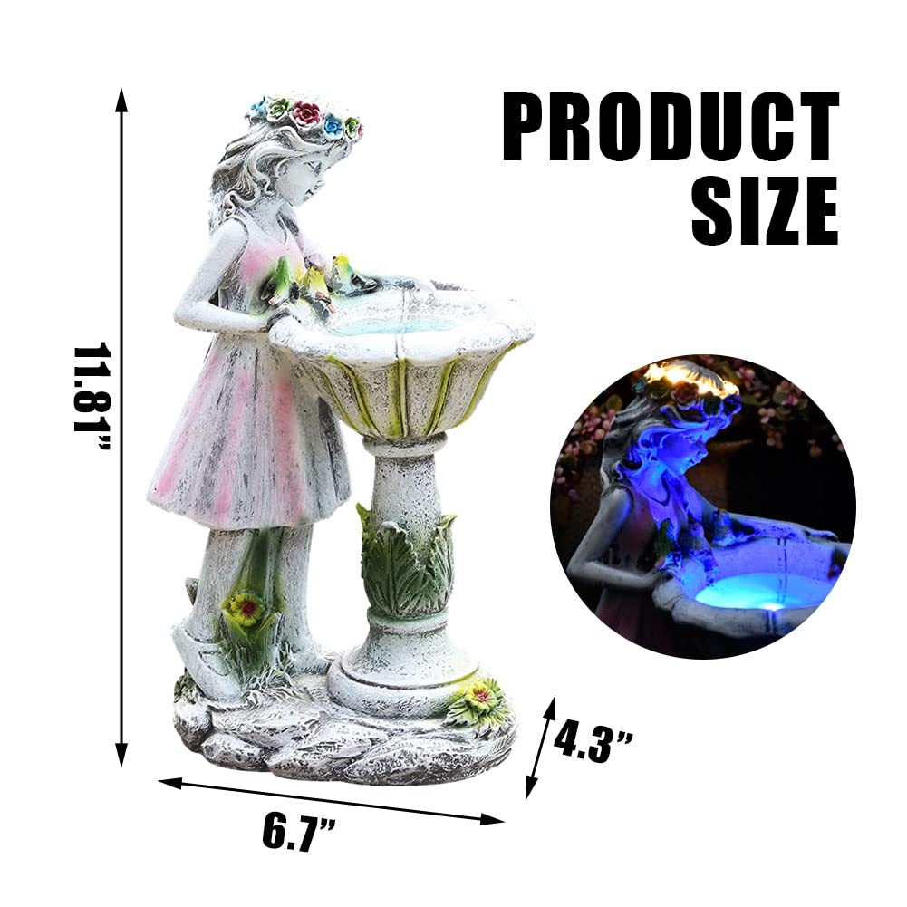 Fairy Garden Statue Outdoor Decoration, Waterproof Resin Solar Light Garden Angel Statue, Garden Art Sculpture Decoration for Patio Lawn Porch