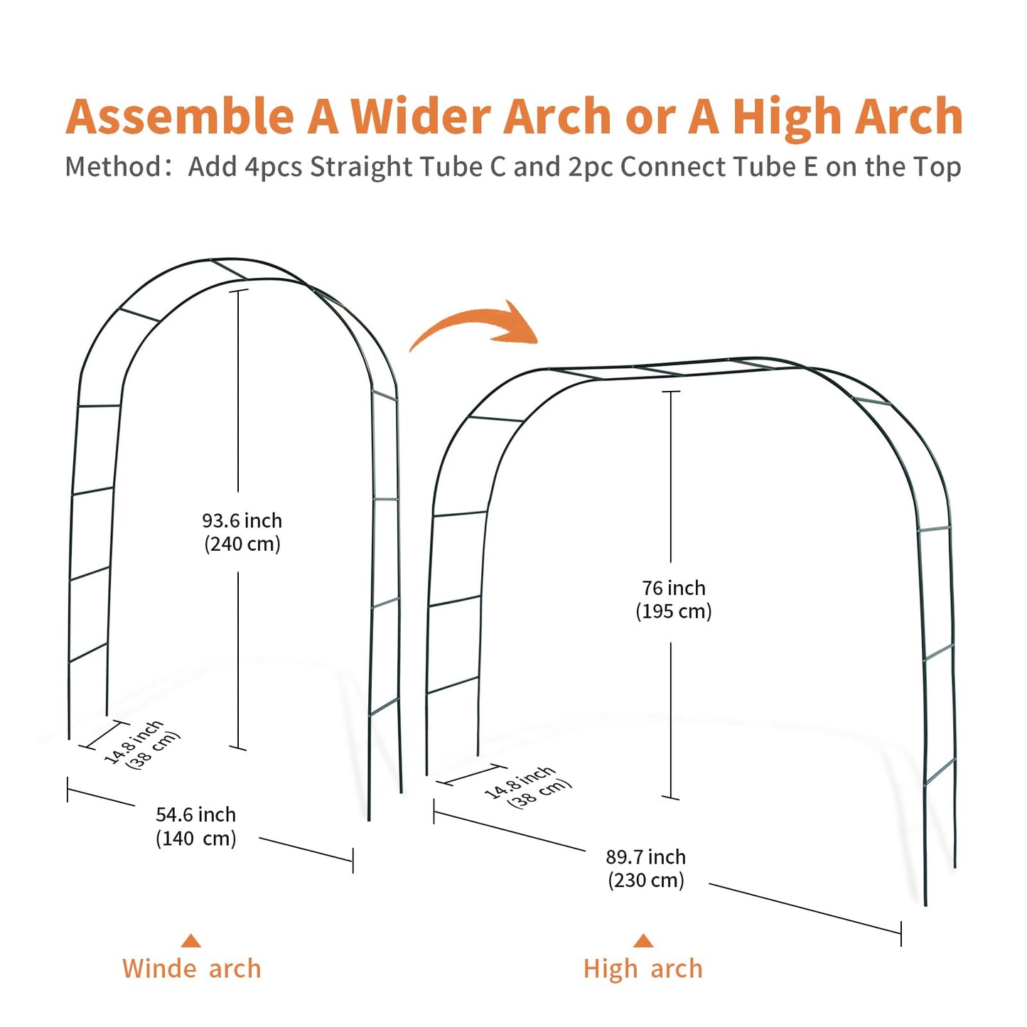 Heyfurni Garden Arch Trellis, Dark Green Durable Metal Arbor, Climbing Plants Support, Wedding Decoration Party Event Holiday,7'8" High x 4'5" Wide