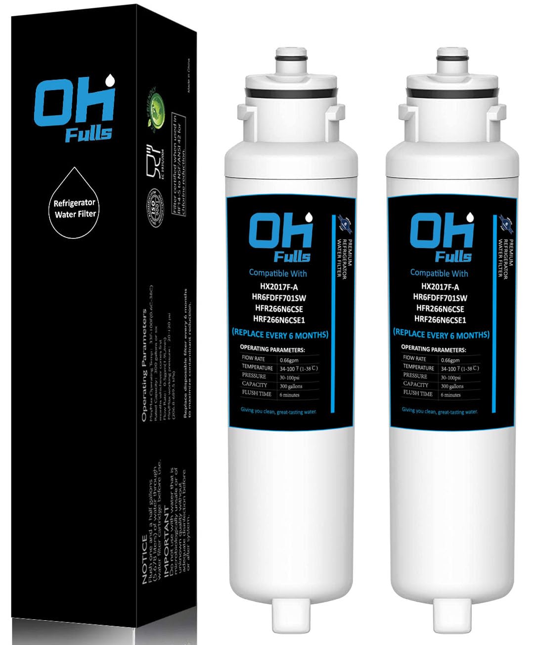 OHFULLS Water Filter HX2017F-A Replacement, Compatible with Hisense HX2017F-A, HX2017FR-A Water Filter Cartridge, 2 Filters Included