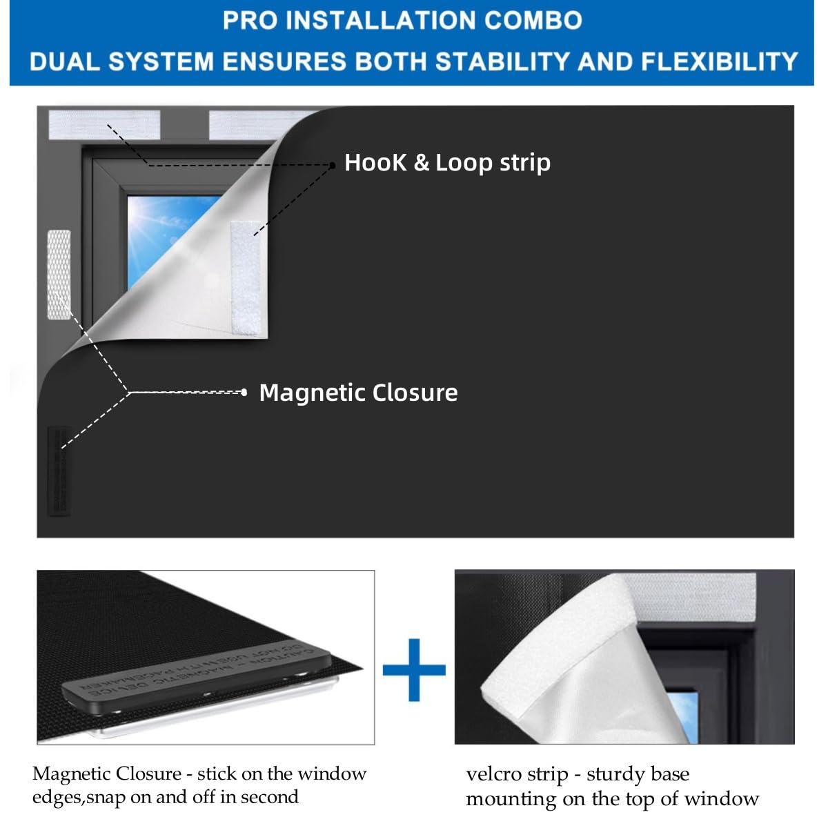100% Blackout Blind Magnetic Portable Blackout Curtains 118 x 57Inch,Black Out Window Cover with Strong Magnet No Drill Cuttable Window Shades for Bedroom,Nursery,Rv,Media Room (Black)