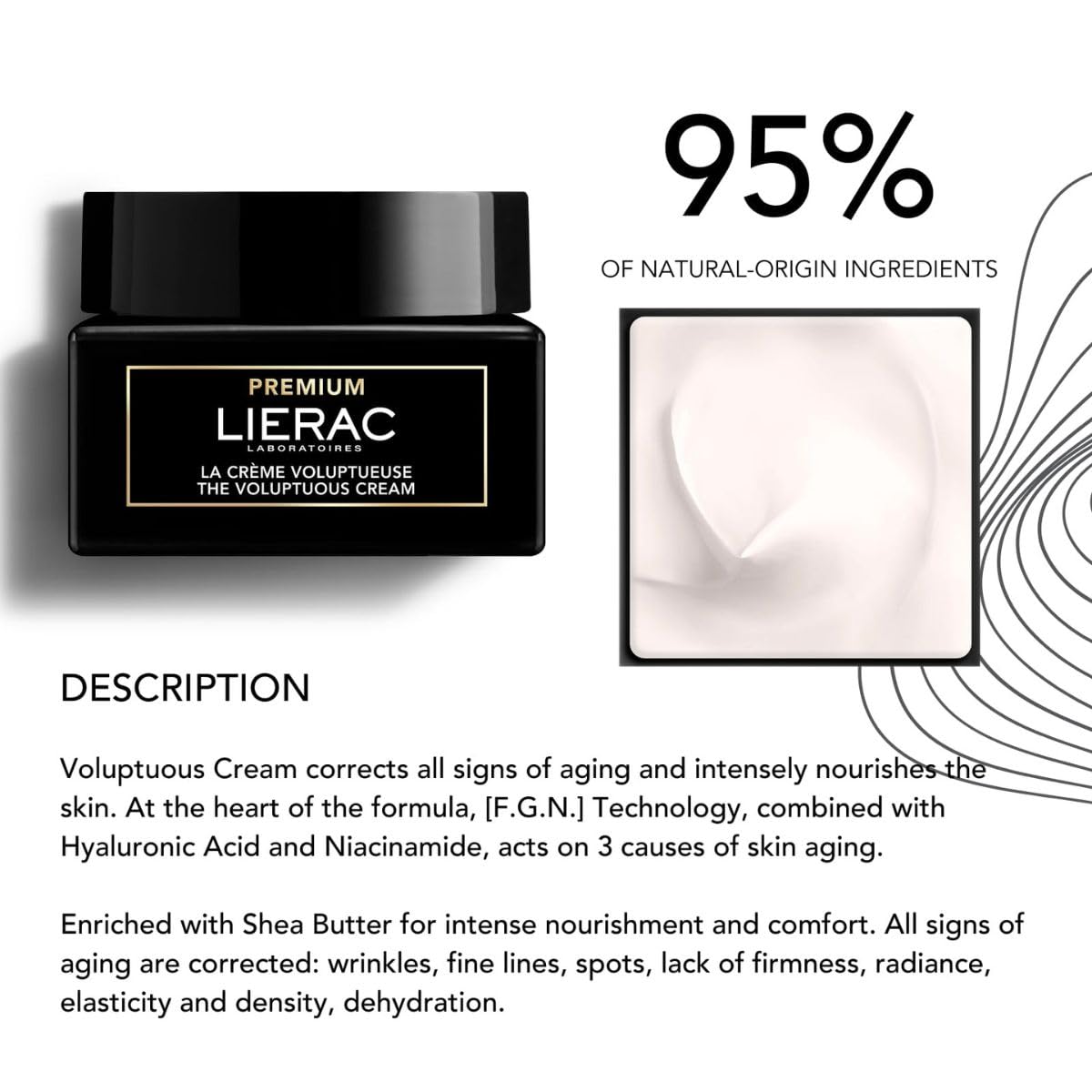 Lierac The Voluptuous Face Cream Refill, Wrinkle-Minimizing Face Moisturizer Cream for Woman, Fine Lines, Hydrating, Targets Signs of Aging with Niacinamide & Hyaluronic Acid, Sensitive Skin - 50ml