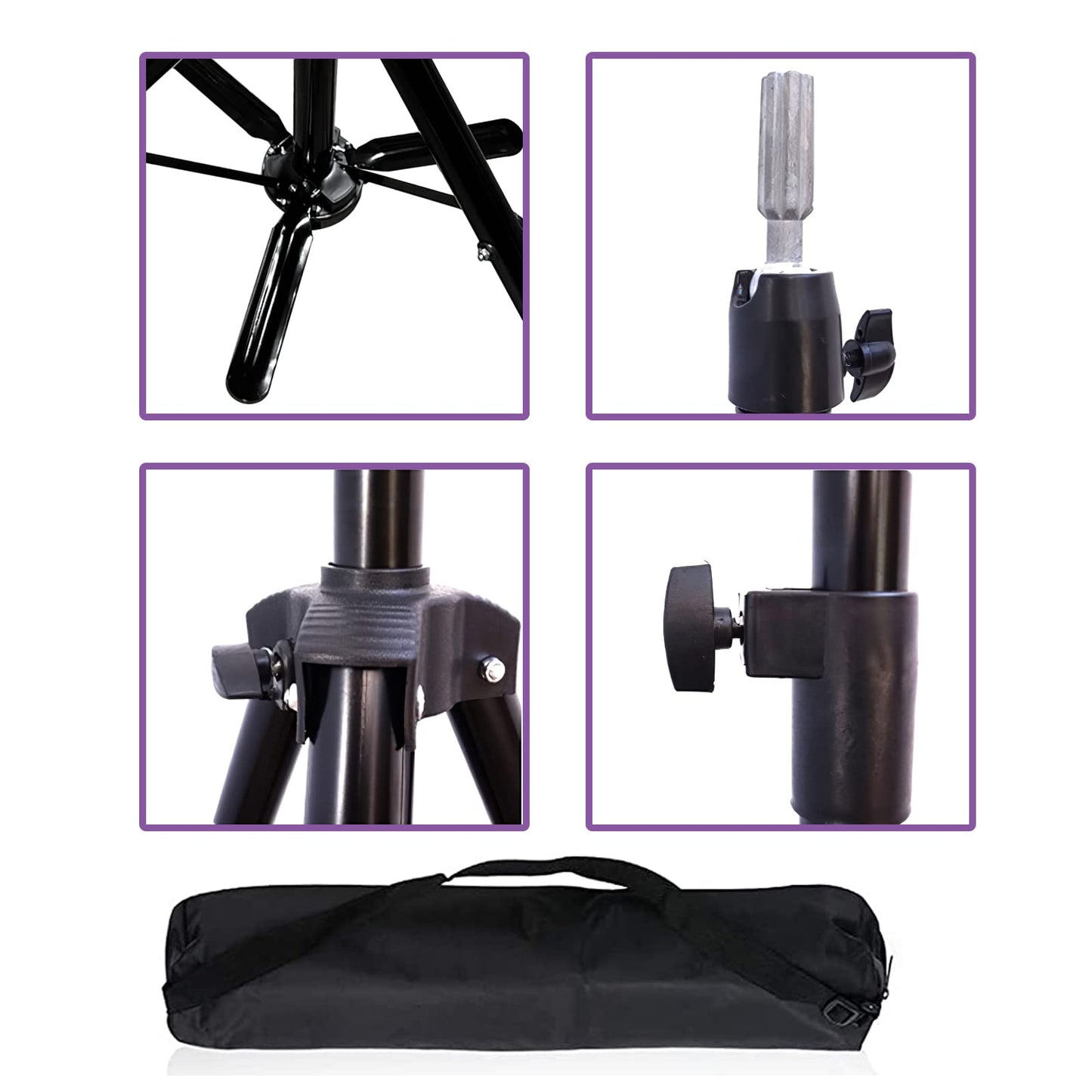 Superhairpieces Sturdy and Adjustable Wig Stand Tripod, Foldable Tripod Metal Mannequin Head Stands - Perfect for Wig Storage, Styling, Hairdressing Training and Display (Black)