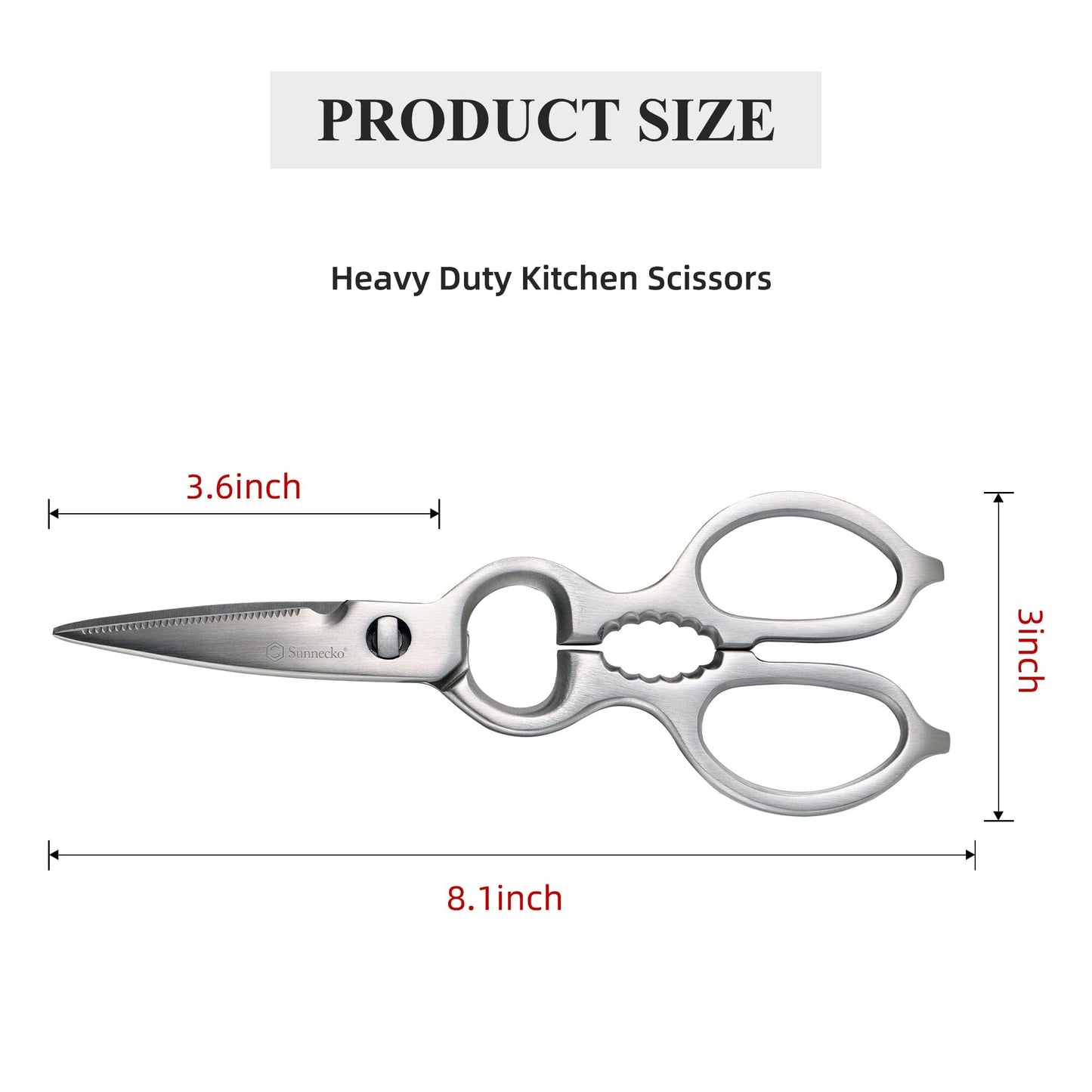 Sunnecko Heavy Duty Kitchen Scissors - Stainless Steel Kitchen Shears, Ultra Sharp Micro Serrated Poultry Shears, Cooking Scissors for Meat, Dishwasher Safe