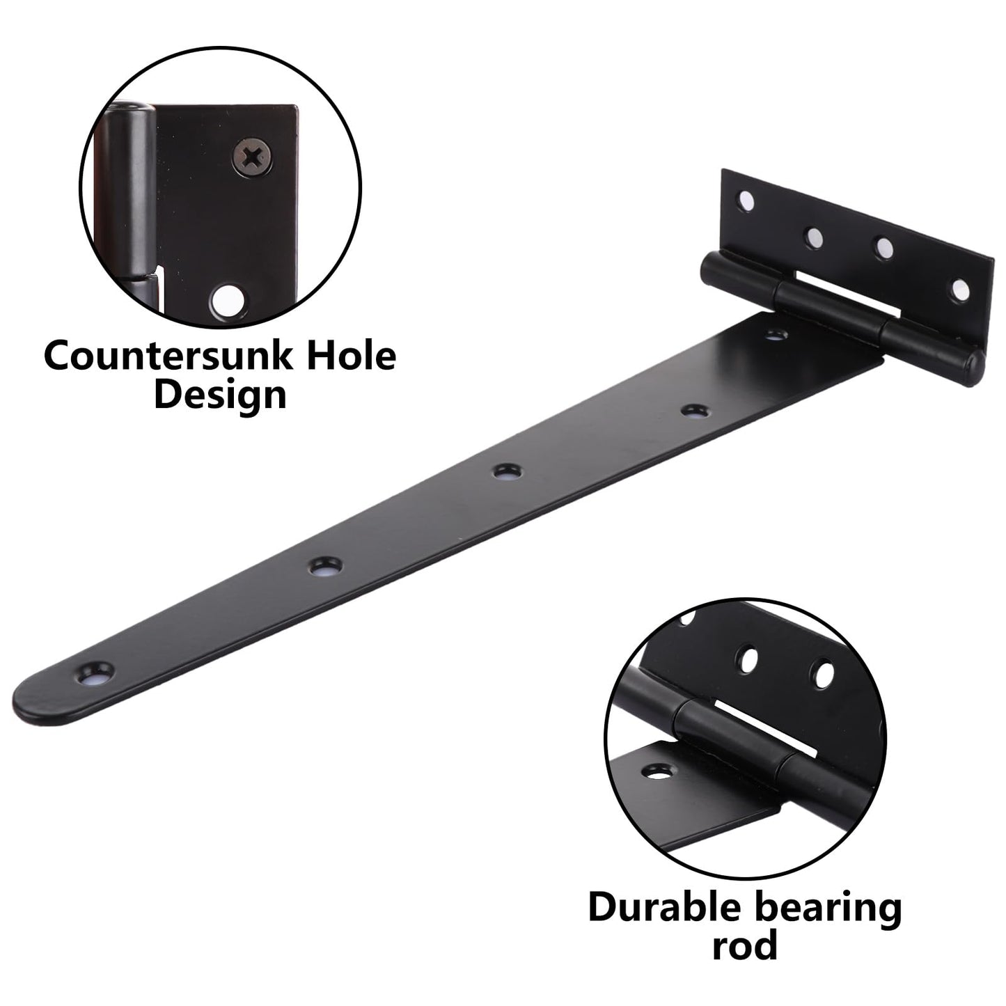 Acrux7 4 PCS Heavy Duty Gate Hinges 12 Inch T Strap Hinge Shed Barn Door Hinges with Screws, Black Strap Gate Hinge Outdoor for Wooden Fences, Barn, Shed Doors