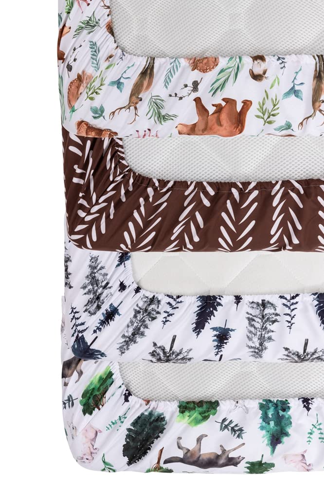 REZIPO 4 Pack Woodland Forest Animals Wood Tree Neutral Unisex Fitted Baby Crib Sheets Set for Baby Boys or Girls