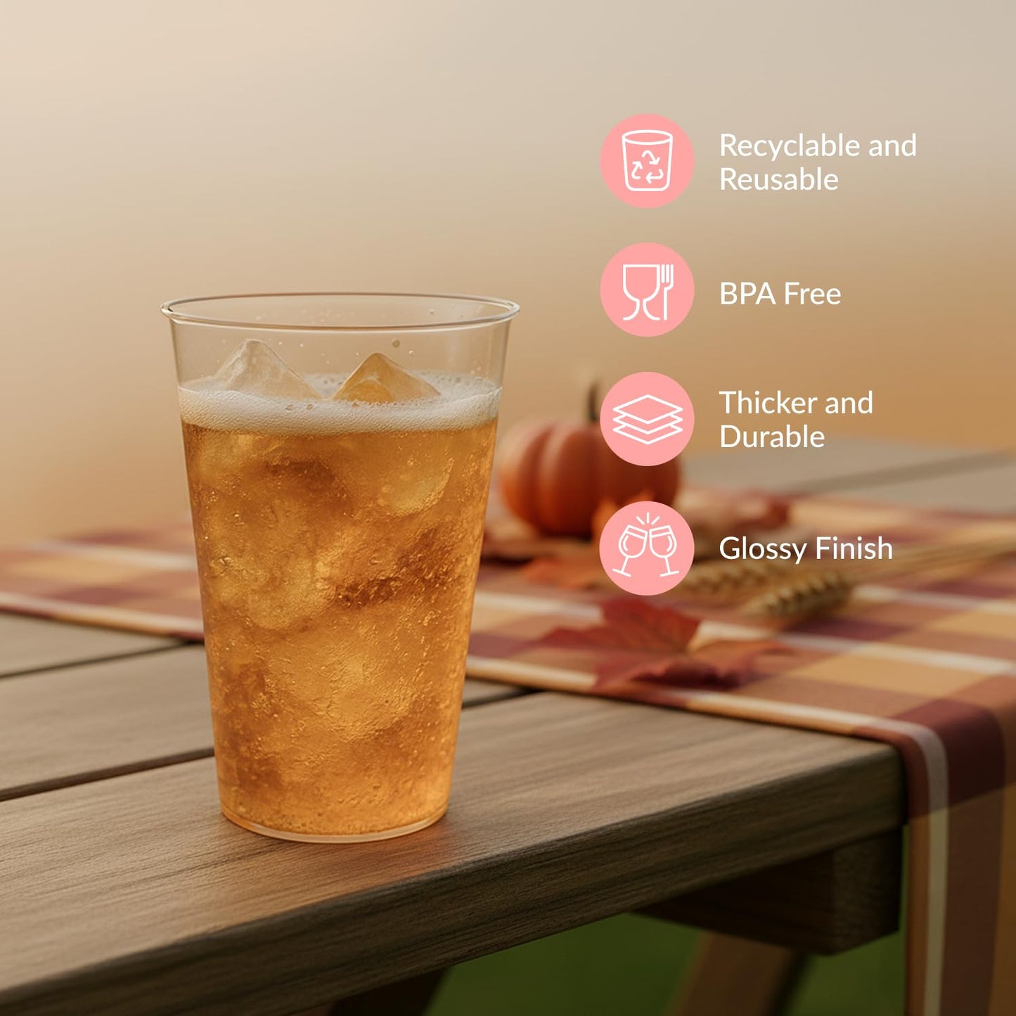 Clear Plastic Cups - 14 oz 100 Pack Hard Disposable Wine Tumblers - Cocktail Glasses - Party Drinkware Bulk Wedding Tumblers - Disposable Wine Glasses Wedding