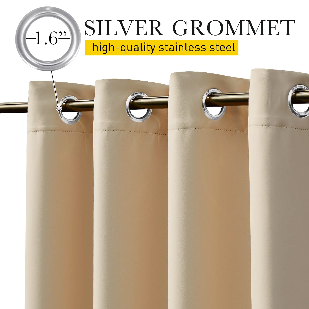 NICETOWN Outdoor Curtains 84 Inches 2 Panels for Gazebo, Waterproof Light Blocking Thermal Insulated Grommet Top Back Tab Bottom Weighted with Fixed Rope, Biscotti Beige, 52 Inches Width