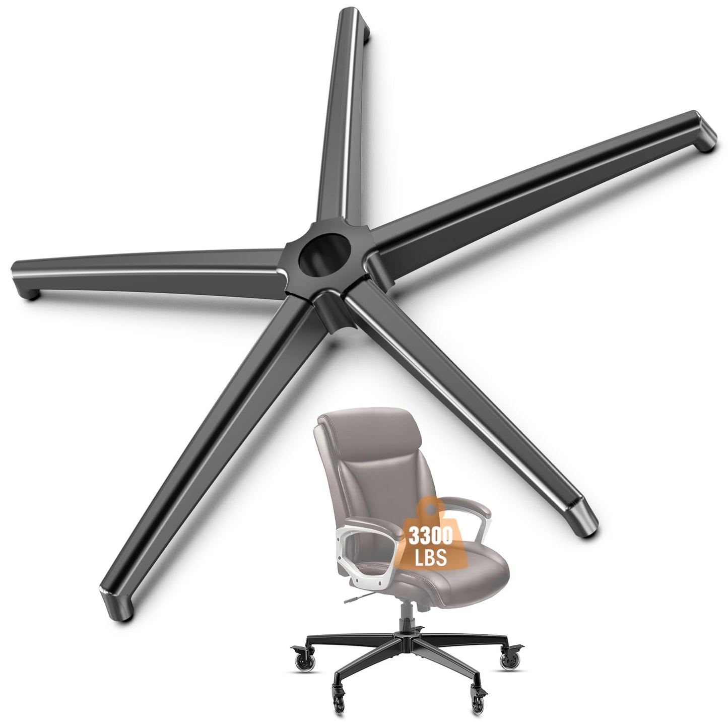 Office Chair Base Replacement Parts with Brakes(3300 lbs) - Heavy Alloy Office Chair Base Replacement, Office Chair Reinforced Metal Legs, Universal Gas Cylinder (Black Base)