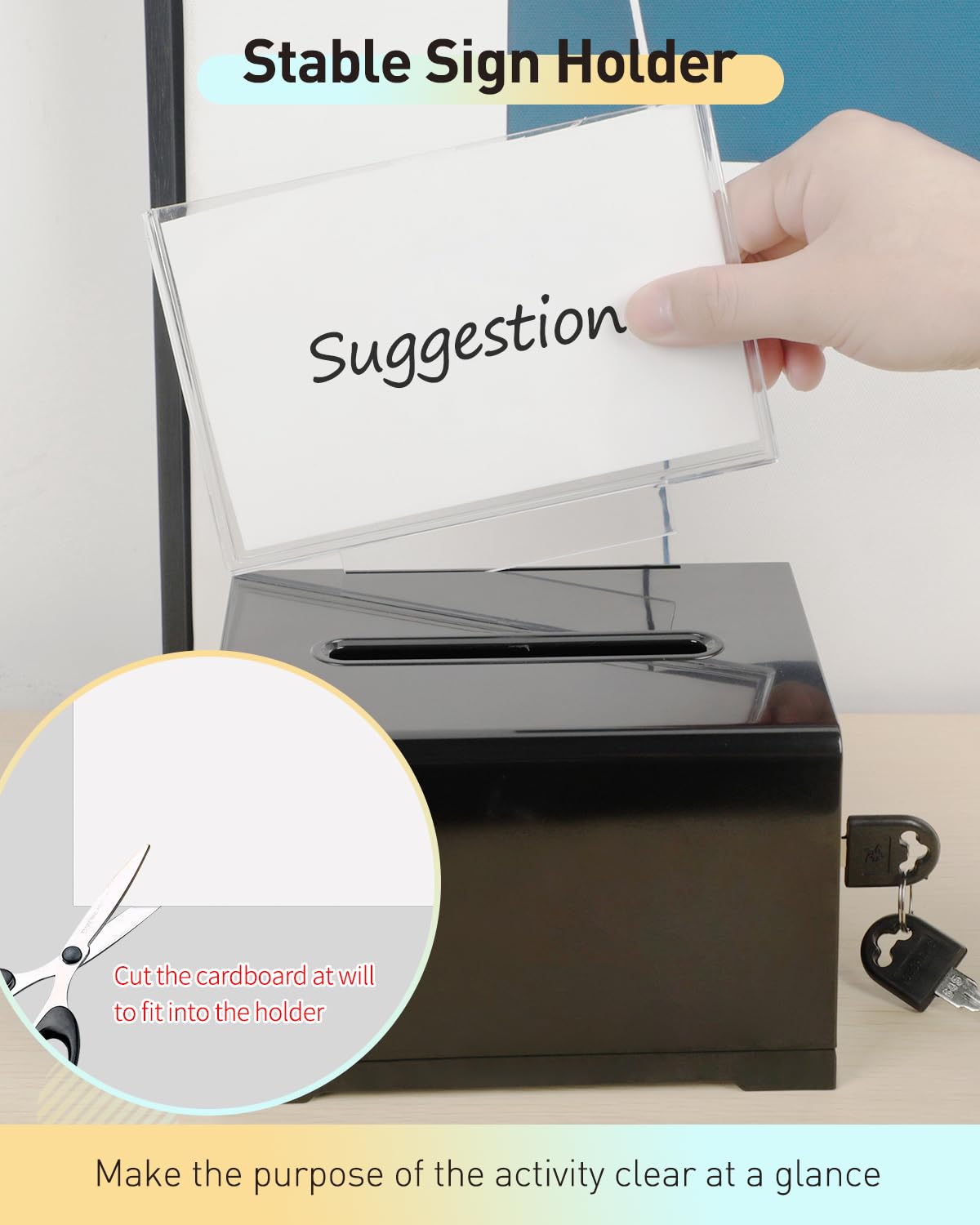 Uniclife 3 Pack Black Acrylic Donation Box for Fundraising Suggestion Box with Slot and Lock Plastic Ballot Box with Sign Holder Storage Container for Voting Charity Tip Collection, 6.2" x 4.7" x 4"