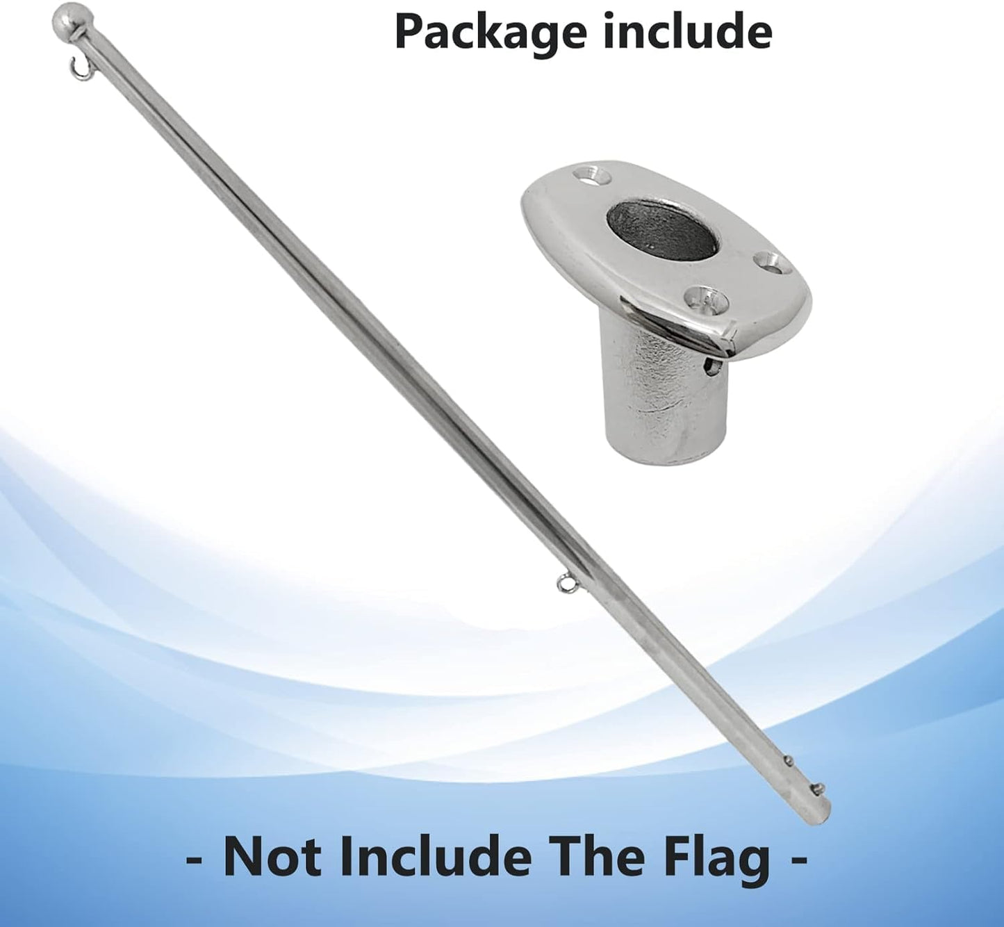 24" L Boat Flag Pole & Mount Base, Marine Deck Socket Rod Holder Bracket Kits for Yacht Ship Truck Yard, Fits 3/4" ID Tube