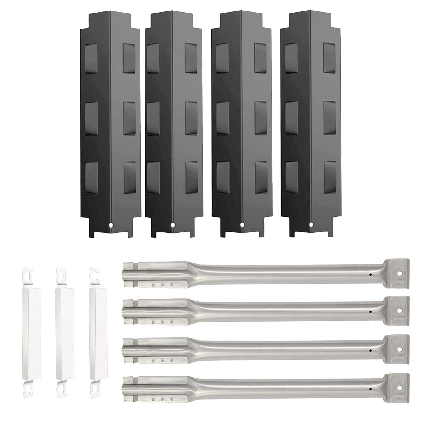 BBQ Future Grill Replacement Parts for Master Chef, Charbroil, Thermos, Master Forge, Savor Pro Grills, Porcelain Steel Flame Tamers BBQ Burner Cover & Stainless Steel Burner & Crossover Tube, 4-Pack