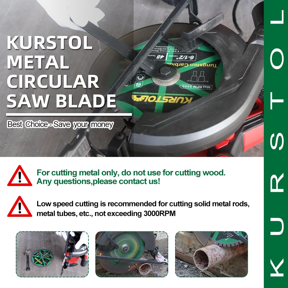 KURSTOL Metal Circular Saw Blade - 7-1/4" TCT Cutting Blade 48T Tungsten Carbide Tipped Blade Arbor 15.87mm for Steel, Iron, Nickel, Titanium, Ferrous Metals, Steel Pipe