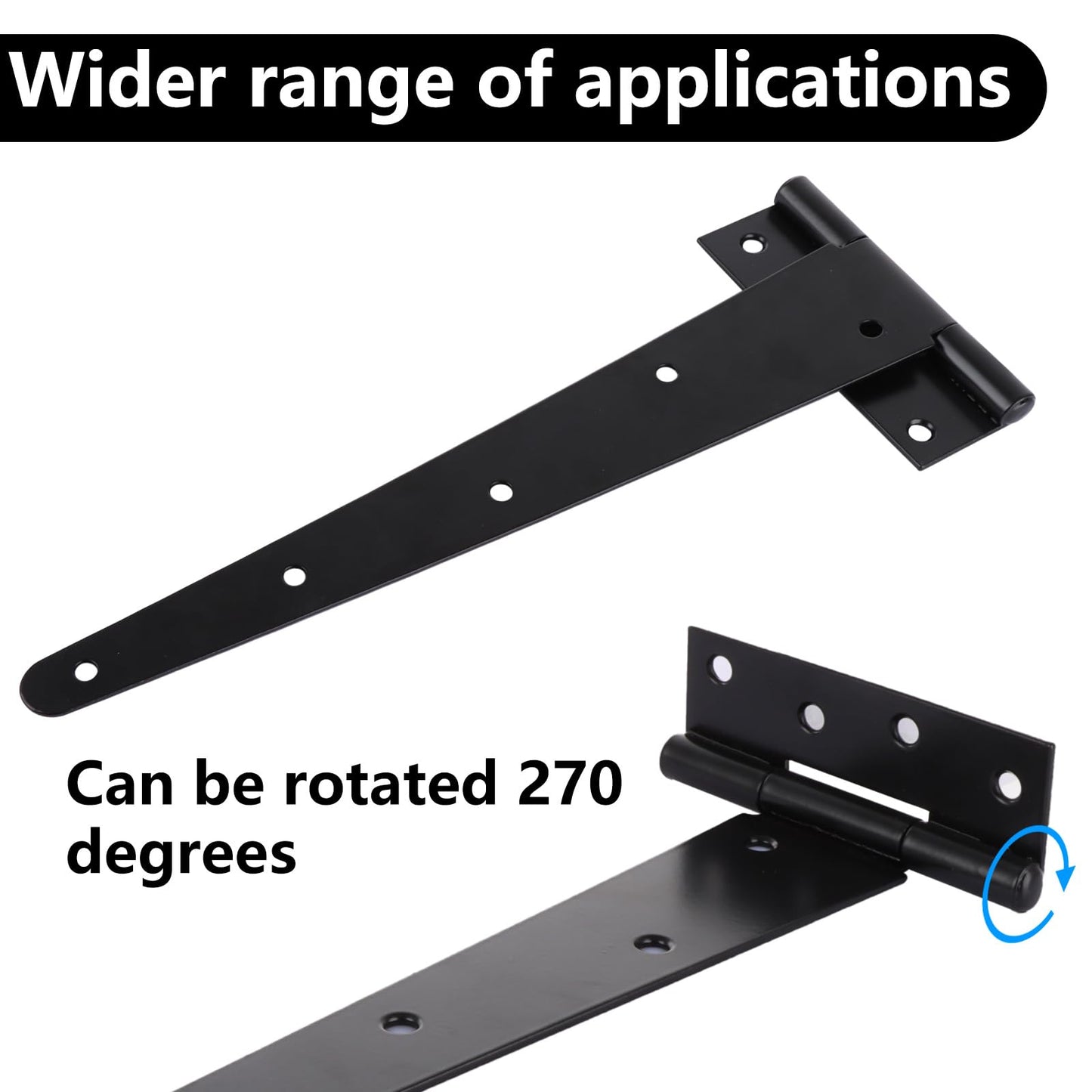 Acrux7 4 PCS Heavy Duty Gate Hinges 12 Inch T Strap Hinge Shed Barn Door Hinges with Screws, Black Strap Gate Hinge Outdoor for Wooden Fences, Barn, Shed Doors