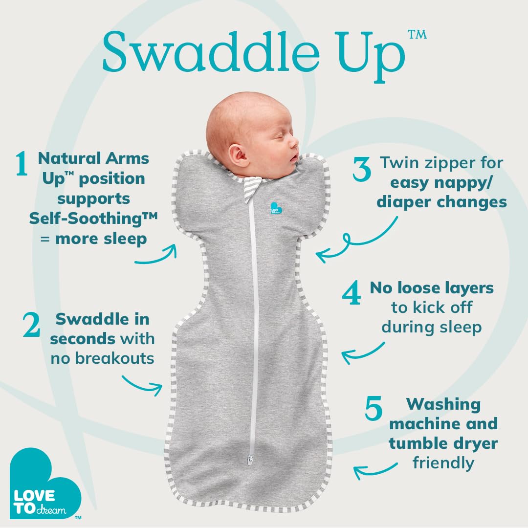 Love To Dream Swaddle UP, Dramatically better sleep, Allow baby to sleep in their preferred arms up position for self-soothing-Grey