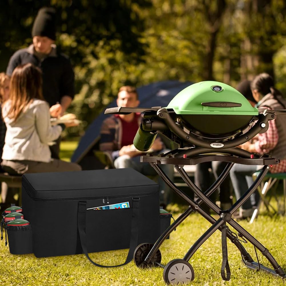 Ajyingasyo Grill Carry Bag for Weber Q1000 Q1200 Liquid Propane Grill, 1680D Heavy Duty Water Resistant Outdoor BBQ Grill Bag, with Multi-pockets and Padded Handle