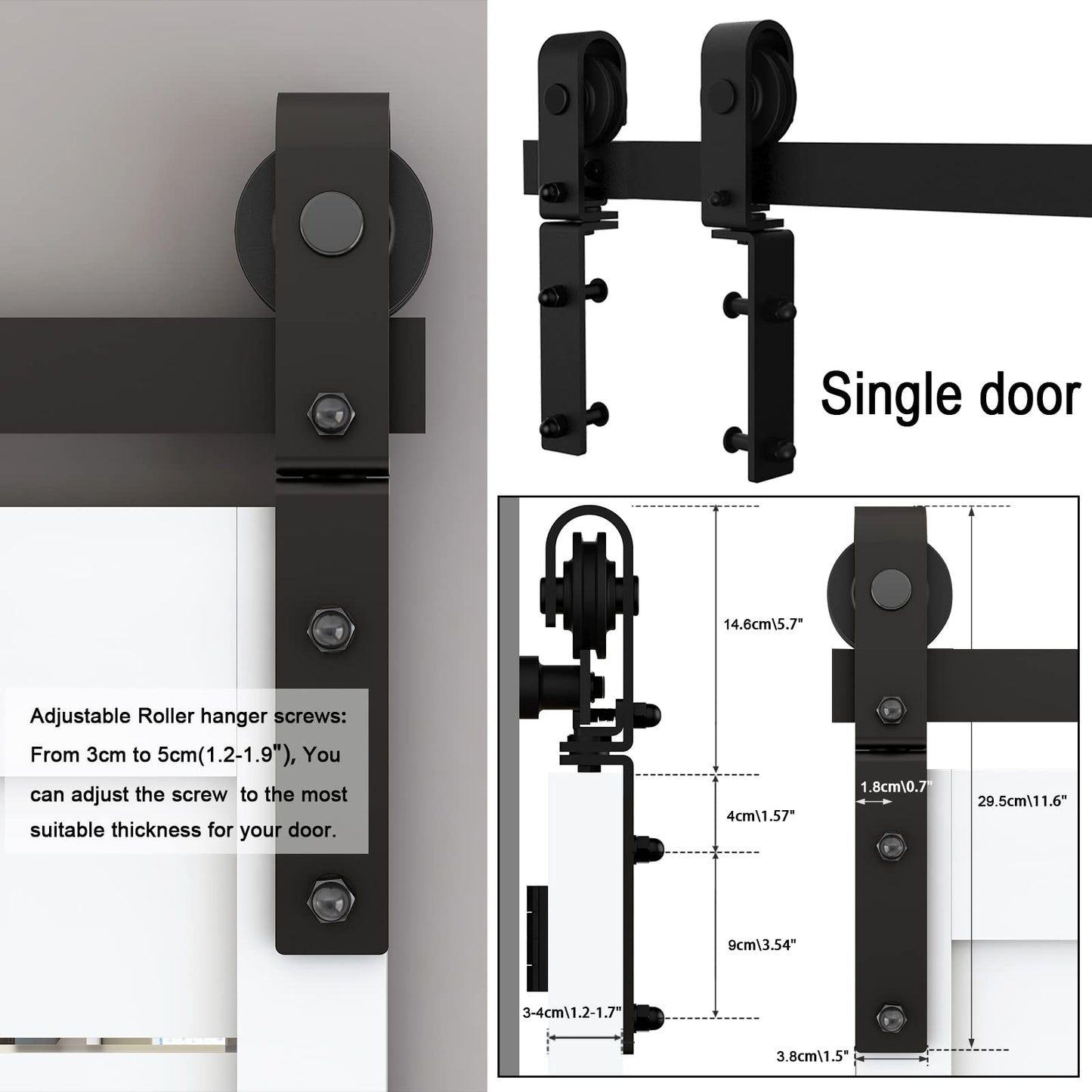 BONIKLUBA 40" Bi-Folding Sliding Barn Door Hardware Track Kit,Smoothly&Quietly,Side Mounted Black Roller,Easy Install,Door Not Included [Fit Double 18" Bifold Doors]