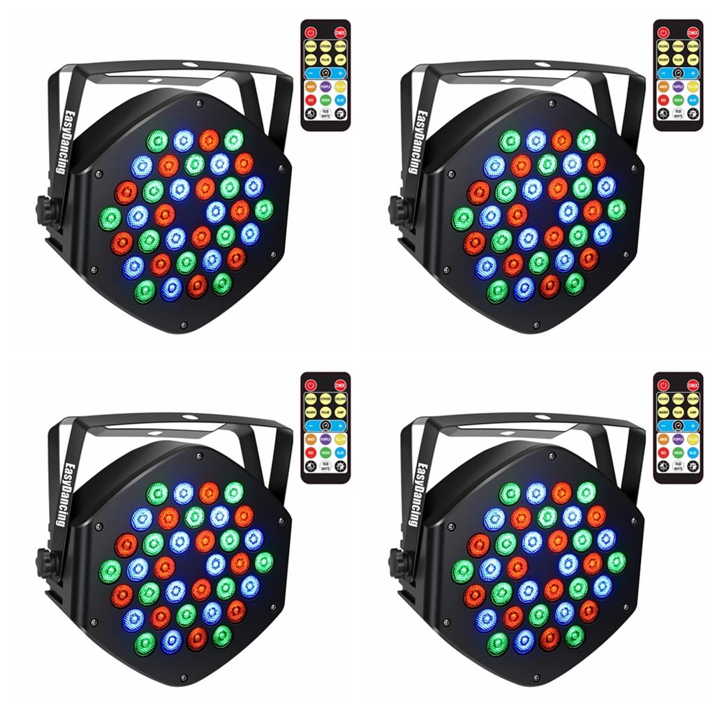 Par Lighting for Stage, 36x1W LED RGB 7 Channel with Remote for DJ KTV Disco Party (4 PCS)
