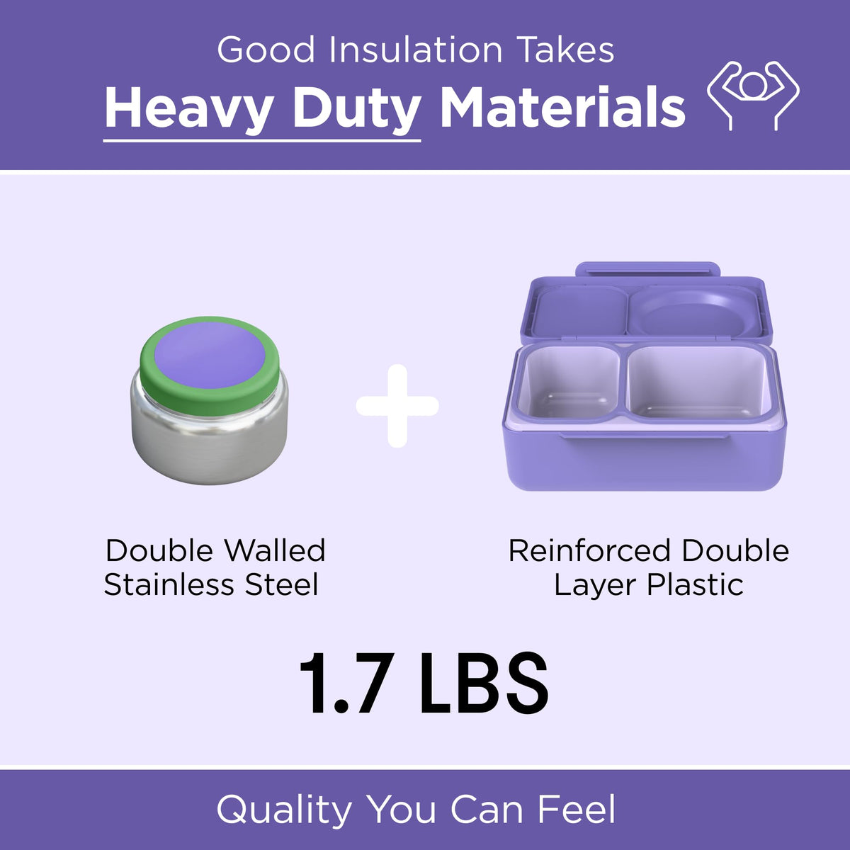 OmieBox UP bento Box for Kids | Insulated Lunch Box | Leak Proof Insulated Food jar | Cooler ice Pack | 2 Compartments (Galaxy Purple), 12 Ounces