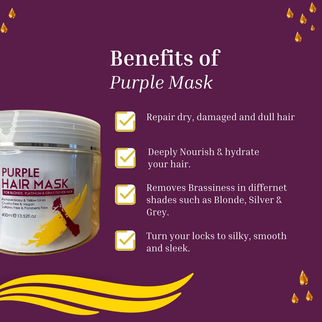 Celine Claire Purple mask for blonde hair highlighted hair Silver and Grey hair | toning no yellow hair mask | suitable for dry damaged hair | aiming to remove brassiness while providing treatment to your hair.