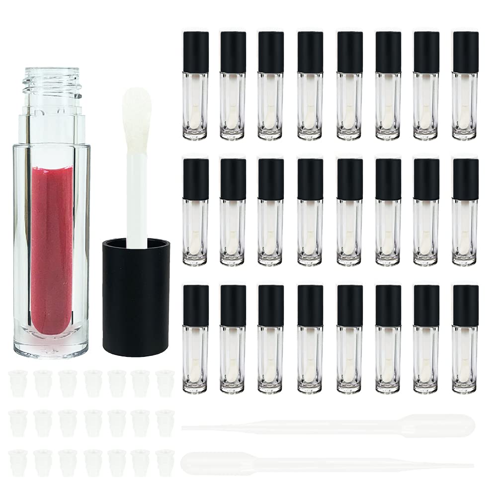 COSIDEA 24 pcs 5ml Empty Big Brush Lip Gloss Tube with Stopper, Big doe Foot Lipgloss Tubes