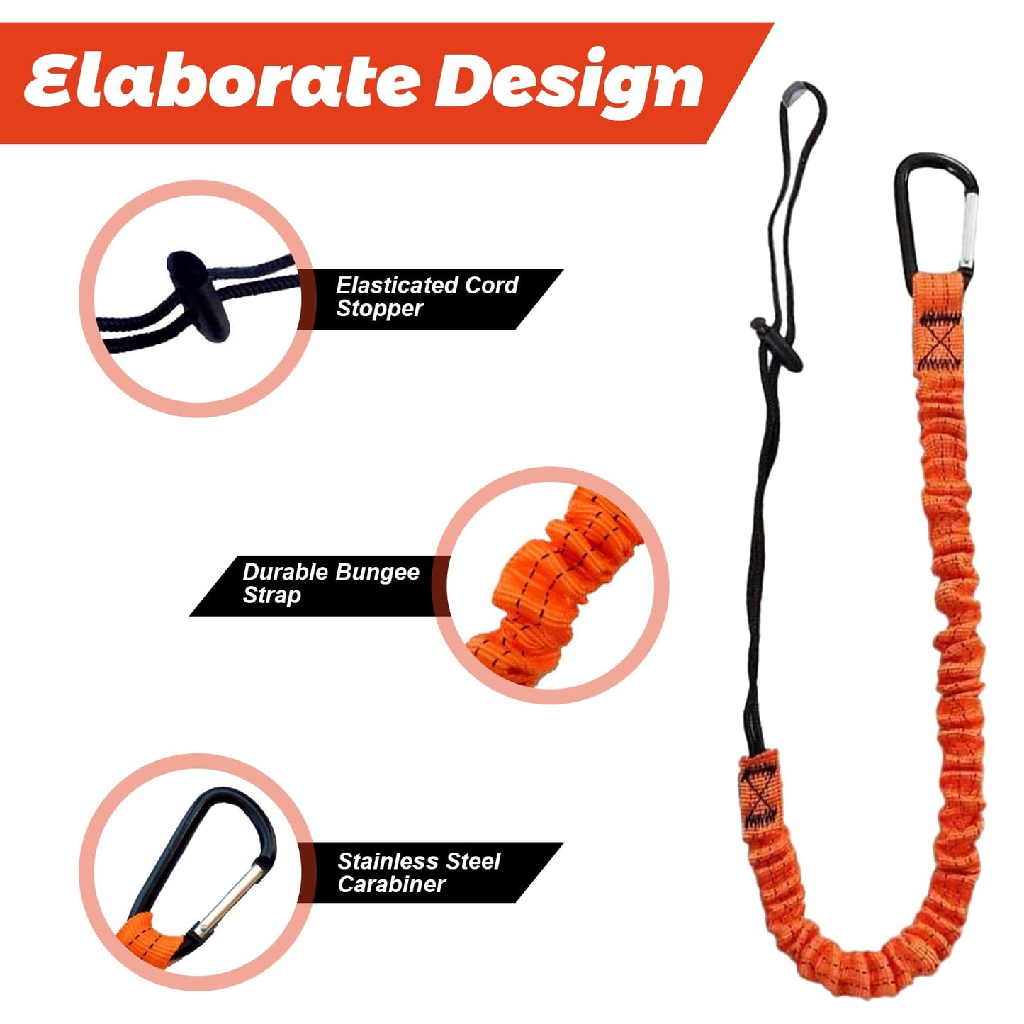 Carivia 10pcs Retractable Tool Lanyards for Hand Tools with Carabiner and Adjustable Loop End, Extendable Length 31.5 "-43.3", Aluminum Screw Lock Carabiner with Shock Cord Stopper