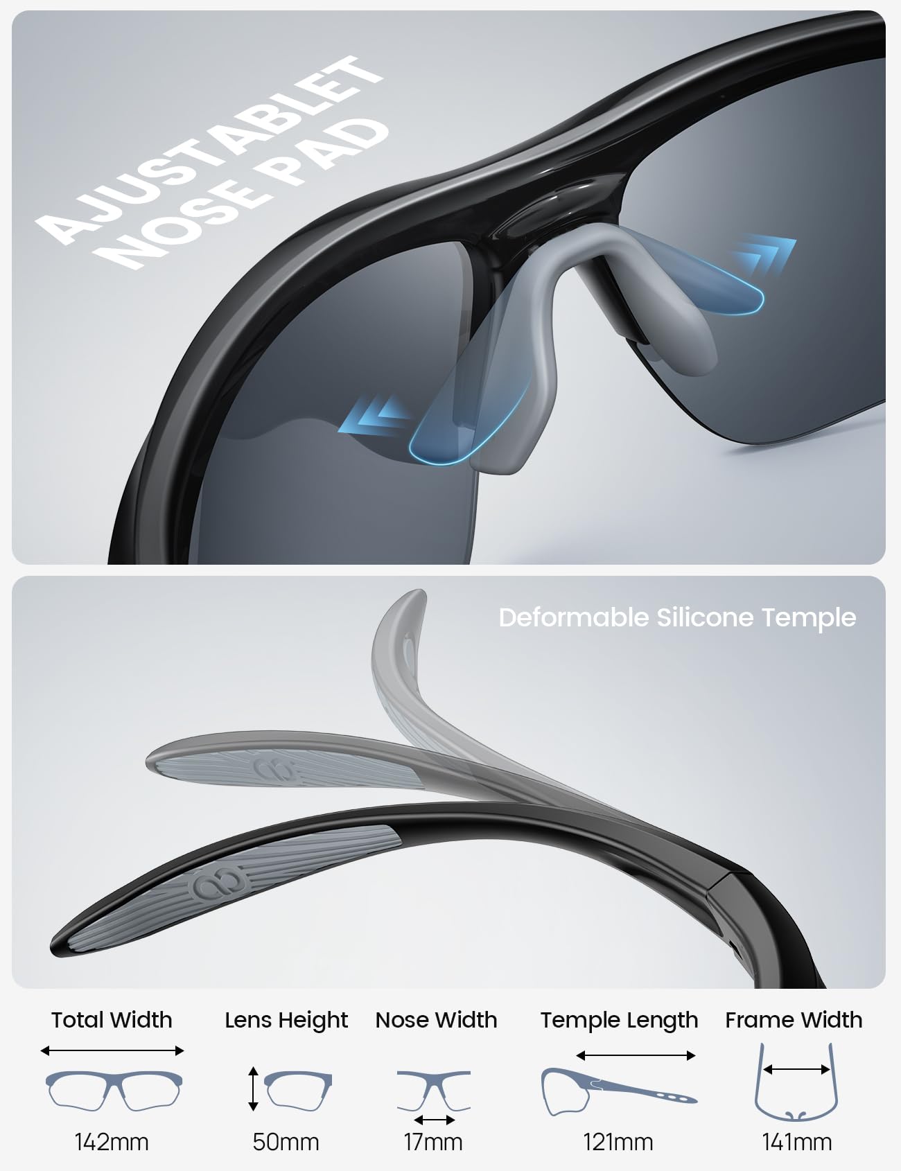 Lamicall 22g Polarized Sports Sunglasses for Men Women - UV400 Protection Sun Glasses for Running Cycling Fishing Golf Driving, Motorcycle Goggles, Black Gray, Mom Gift