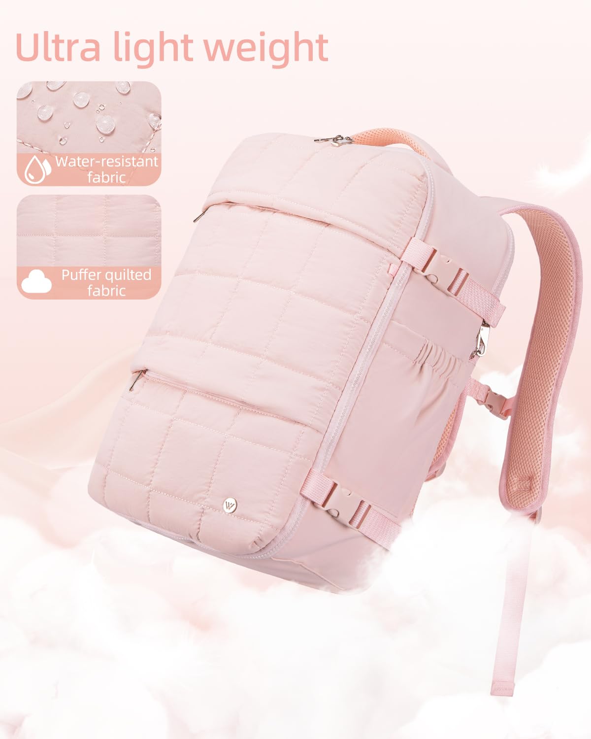 WESTBRONCO Travel Laptop Backpack for Women 17 inch Travel Backpack Carry on Flight Approved Puffy Travel Weekender Bags, Pink, Travel Laptop Backpack