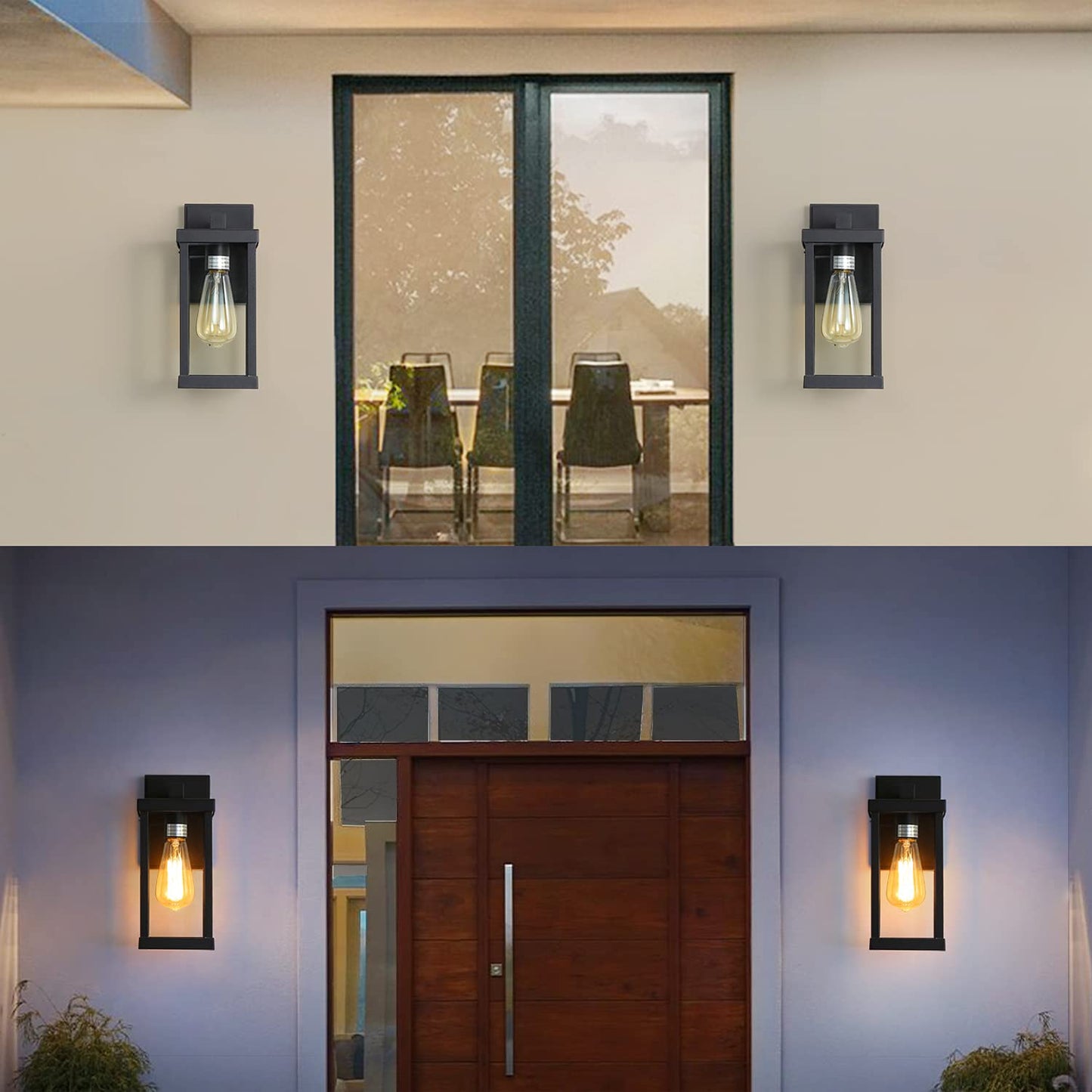 RETRELMP Outdoor Wall Light, Black Exterior Wall Lantern Fixture with Clear Glass Shade, Waterproof Modern Metal Porch Wall Sconce for Patio Garage E26 Socket (2 Pack)