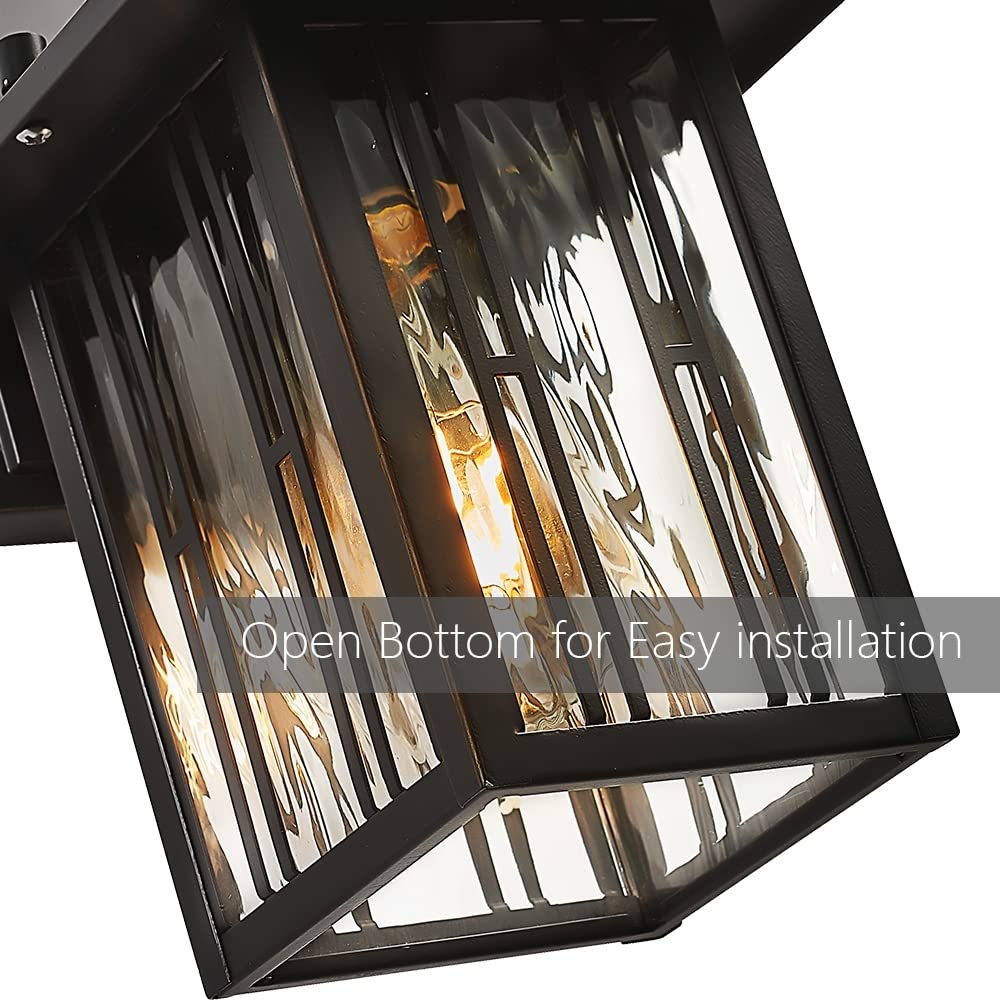 OUPAVOCS Modern Outdoor Wall Lights, Exterior Porch Lights Fixture Wall Mount, Waterproof Outside Wall Sconce with Water Ripple Glass, Oil Rubbed Bronze Patio Wall Lantern for Garage, House, 1 Pack