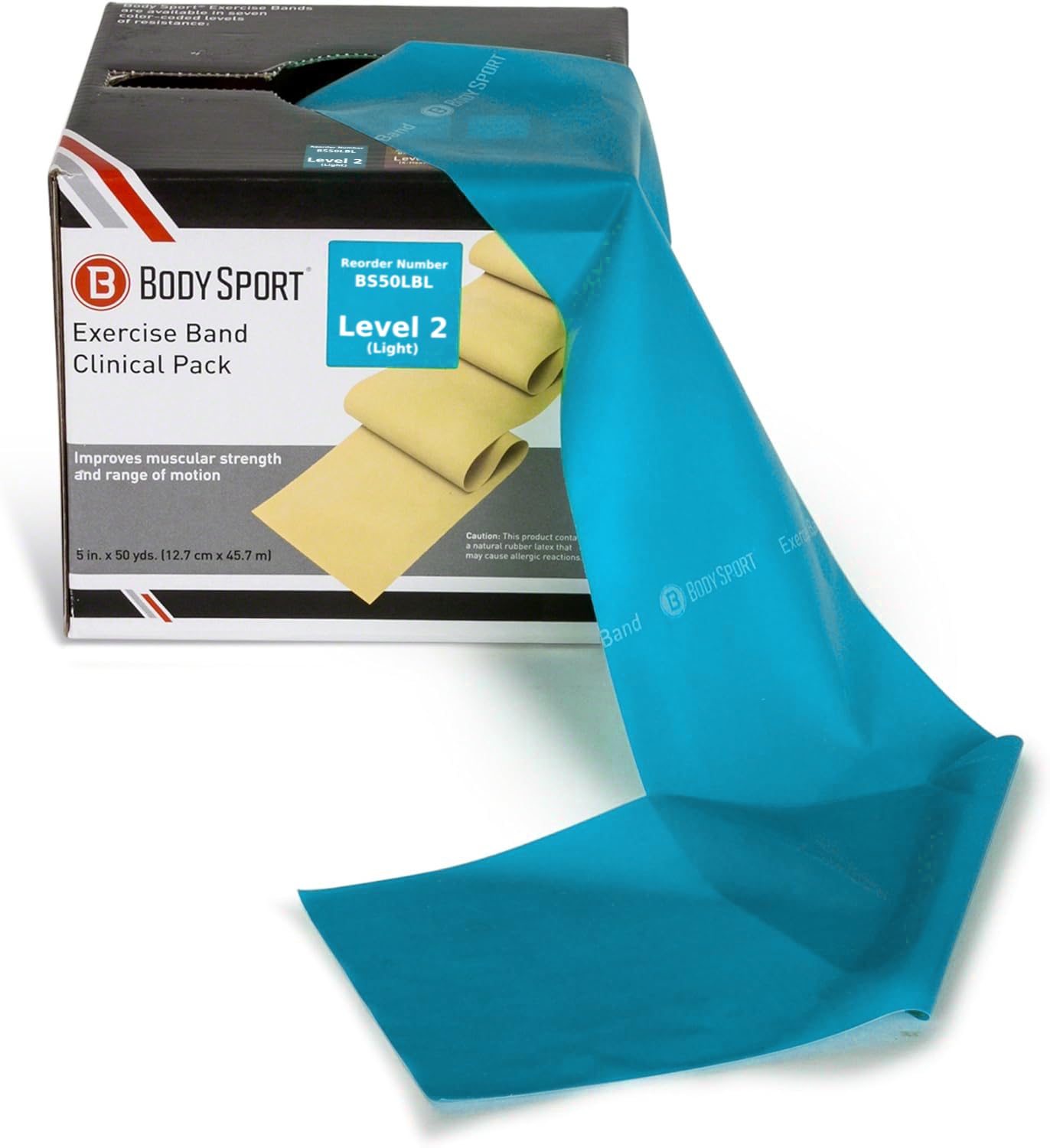 Body Sport Exercise Bands - Light Resistance Exercise Bands in 50 yd. Rolls for Fitness, Stretching, or Physical Therapy - Light Blue