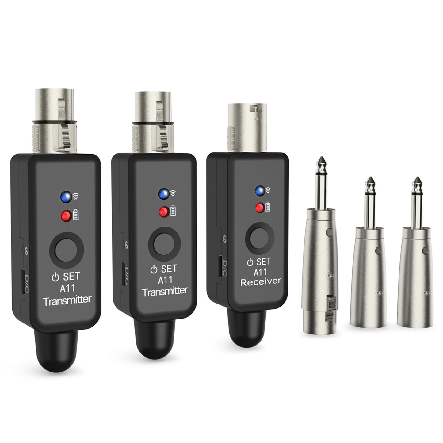 A11 Wireless Microphone System, 2.4GHz XLR Transmitter and Receiver for Dynamic Microphone, Audio Mixer, PA System, 100ft Range, Ultra-Low Latency, Rechargeable Battery(A11-2(2TX+1RX))