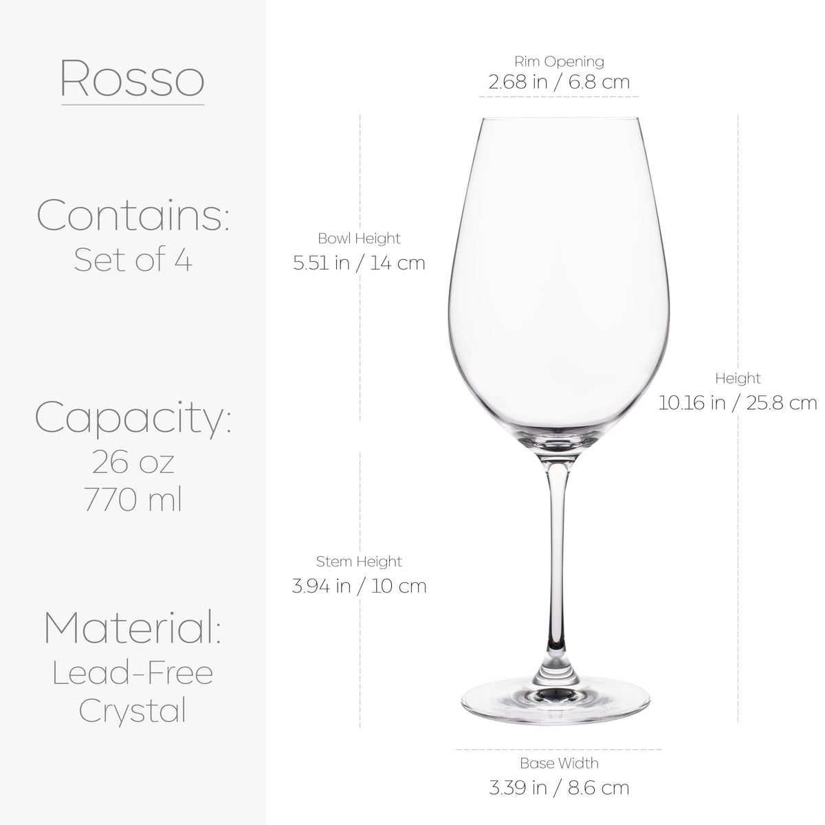 Galateo Vulcano Collection Crystal Rosso Red Wine Glasses - Large 26 oz / 770 ml - Made in Europe - Lead-Free Crystal - One-Piece Pulled Stem Design - Set of 4