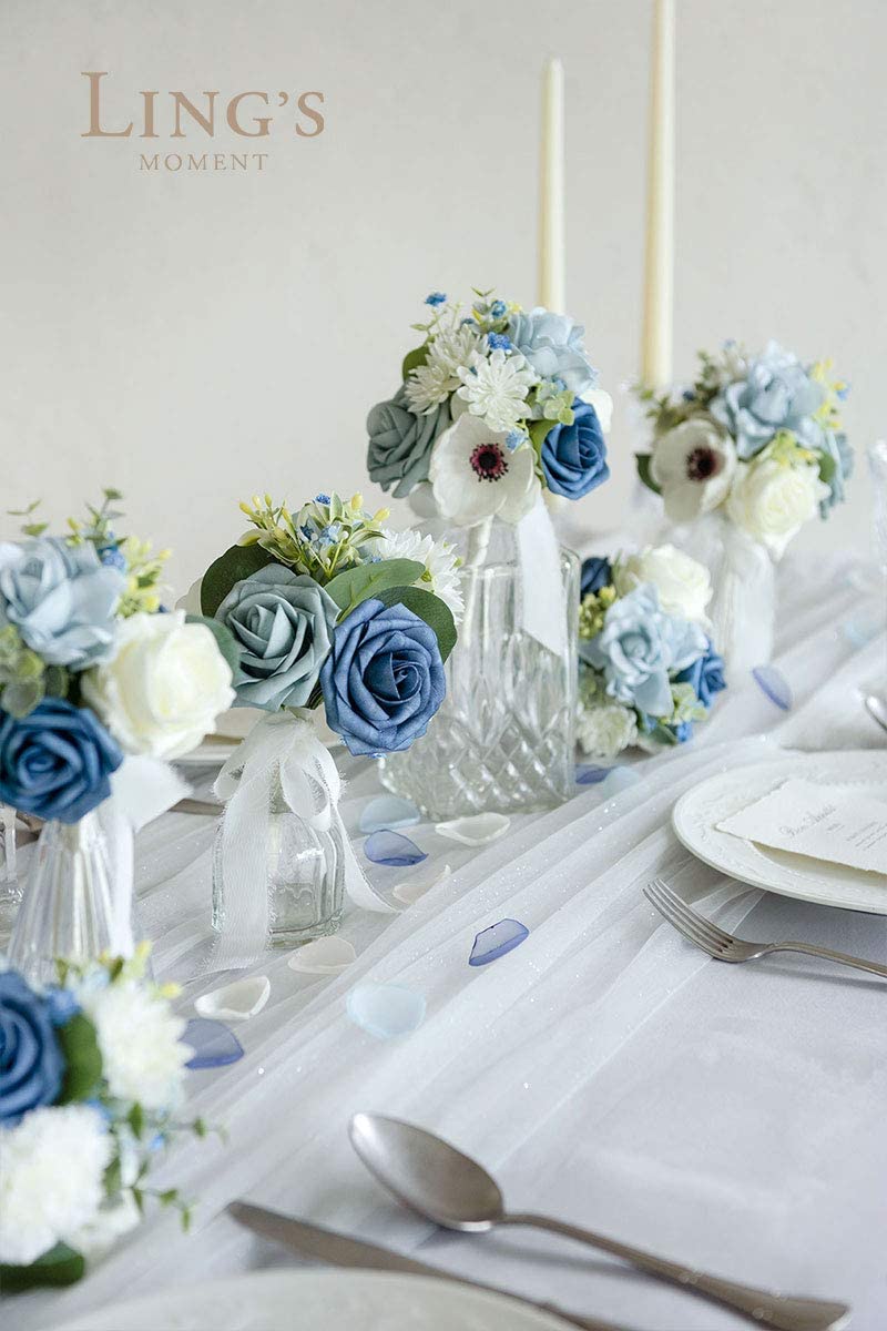Ling's Moment Wedding Table Centerpieces Mini Bridesmaid Bouquets Set of 6 Pre-Made Floral Wedding Centerpieces for Reception Decor (Dusty Blue)