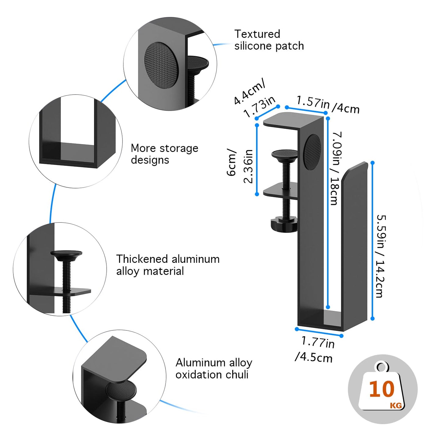 WYYHAA Adjustable Desk Side Laptop Mount, Metal Hanging Notebooks Desk Holder Punch-Free Clamp on for MacBook Pro, Documents with Anti-Scratch Silicone