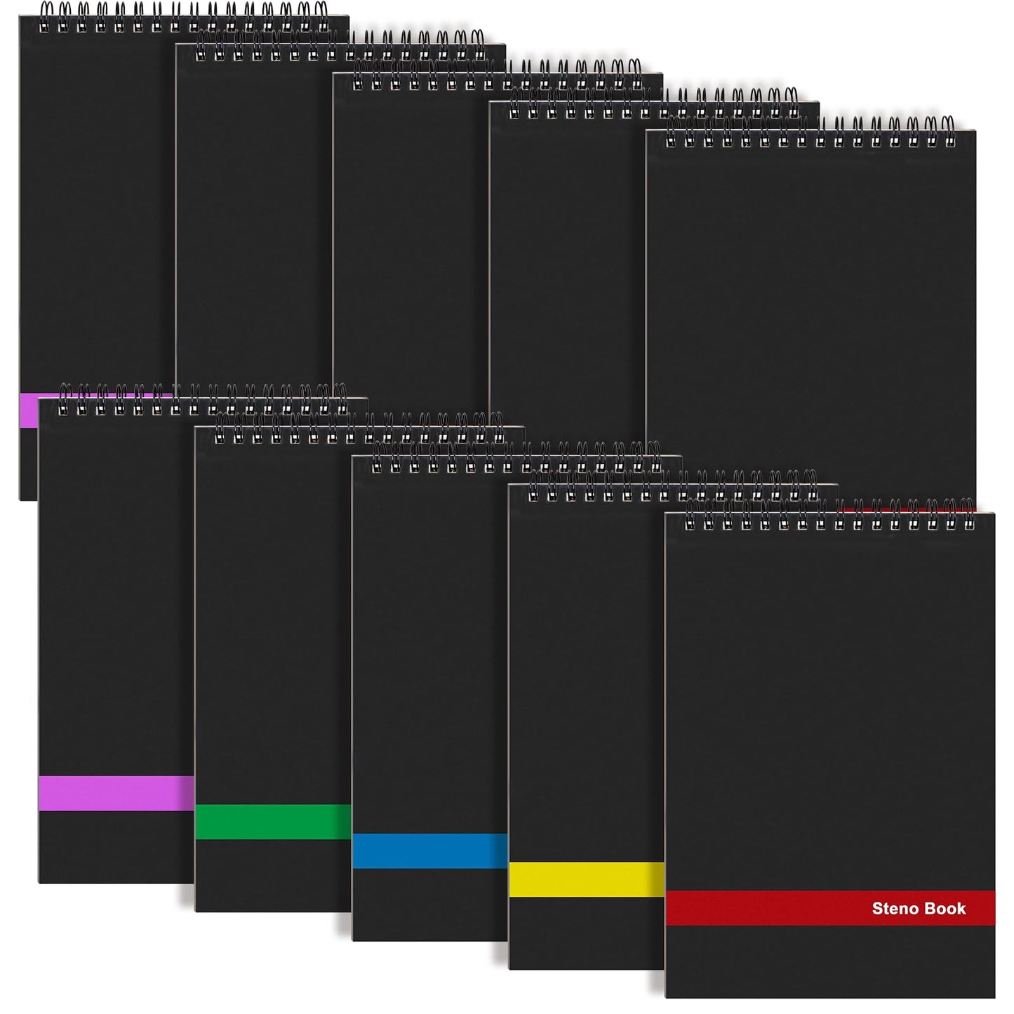 10 Pack Top Spiral Notebooks, 6" x 9" Mini Spiral Steno Pads White Paper Gregg Rule, 80 Sheets Steno Notebooks with Black Covers for School, University, College, Office, Home