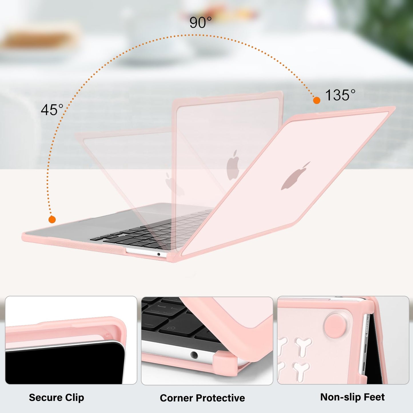 MOSISO Compatible with MacBook Air 13 inch Case M5 2026 M4 2025 M3 M2 2024-2022 A3449 A3240 A3113 A2681, 2 in 1 Kit Crack-Resistant Hard Case with Soft TPU Bumper for MacBook Air 13.6, Pink