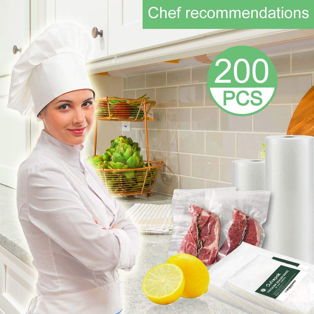 O2frepak 200 Quart Size 8" x 12" Vacuum Sealer Bags for Food,BPA Free and Puncture Prevention Vacuum Seal Food Bags,Great for Sous Vide Vaccume Sealer PreCut Bag