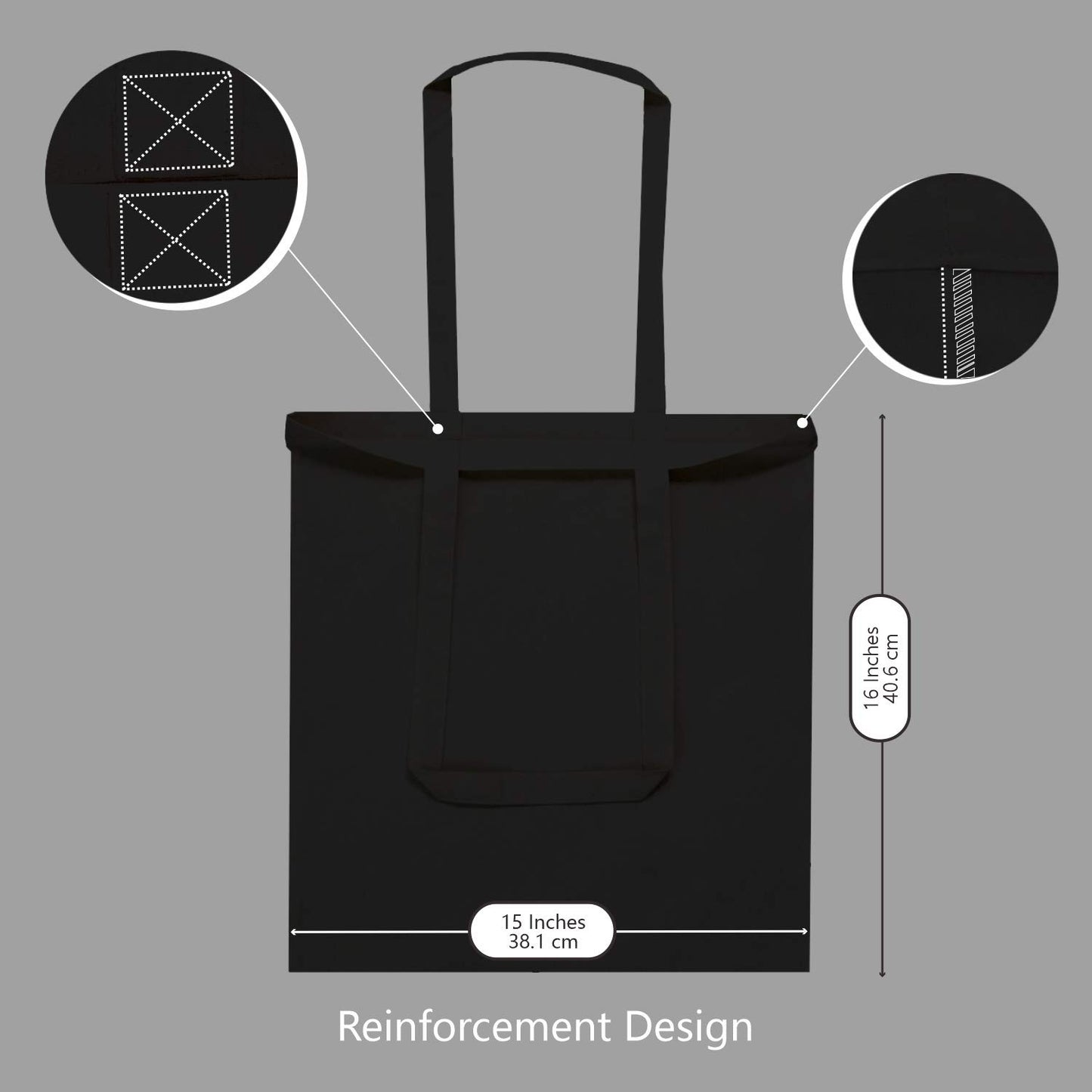 TOPDesign 24-Pack Economical 16"x15" Black Cotton Tote Bag, Lightweight Medium Reusable Grocery Shopping Cloth Bags, Suitable for DIY, Advertising, Promotion, Activity