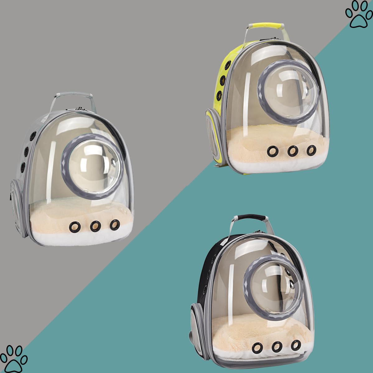 Space Capsule Astronaut Pet Backpack Carrier for Cat and Small Dog, Clear Bubble Dome Window with Soft Pillow, Airline Approved (Grey)