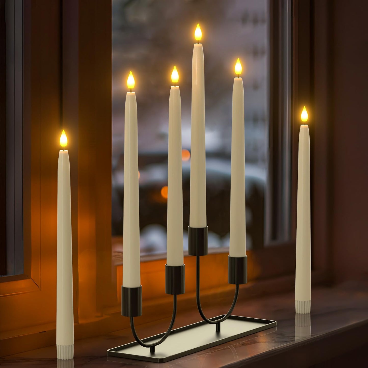 Yme 10pcs LED Ivory Taper Candles with Timer and Remote, Plastic Window Candles with Warm White Light Battery Operated for Candlesticks Wedding Halloween Christmas Decorations