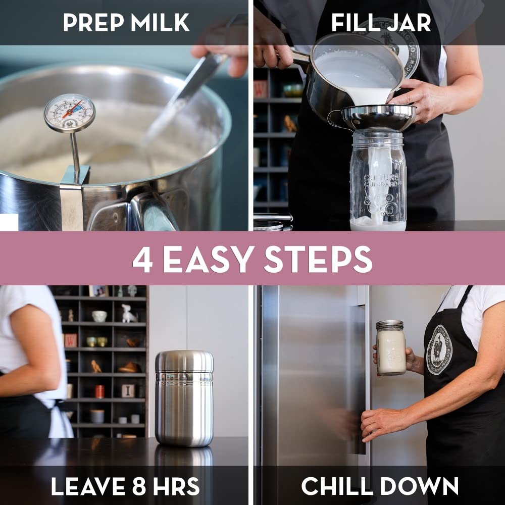 Stainless Steel Yogurt Maker with 1 Litre Glass Jar and Complete Recipe Book to Make 12+ Easy Homemade Dairy Free and Milk Yogurts