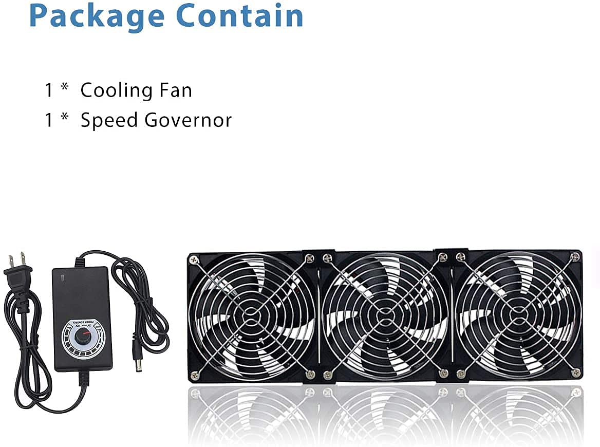 LUCKTE Upgrade Axial Fan 3 Big Airflow120mm Fans DC 12V Powered Fan with AC 110V - 240V Speed Control, Cabinet Chassis Cooling Fan, Server Workstation Cooling Fan (3-Fans)