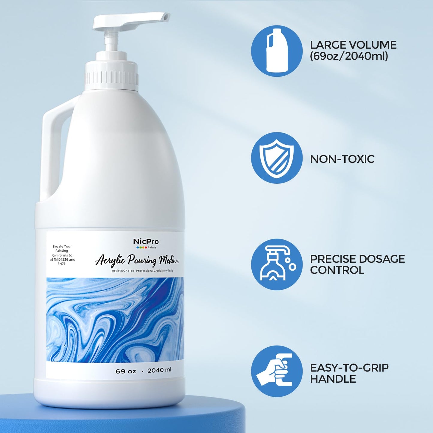 Nicpro Acrylic Pouring Medium 69oz (2040ml), Acrylic Paint Thinner, Acrylics Flow Medium Improve Flow Consistency,Pouring medium for acrylic paint